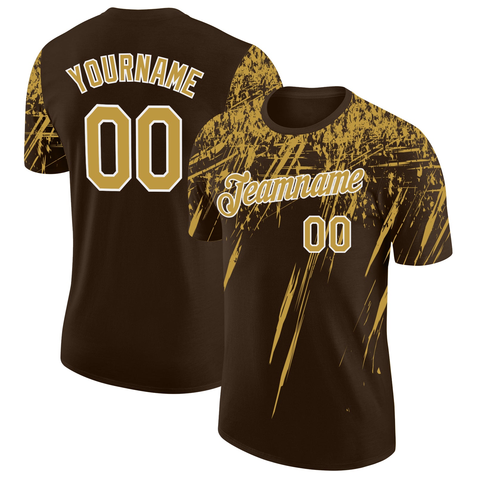Custom Brown Old Gold-White Distressed Scratch Brush Stroke Performance T-Shirt