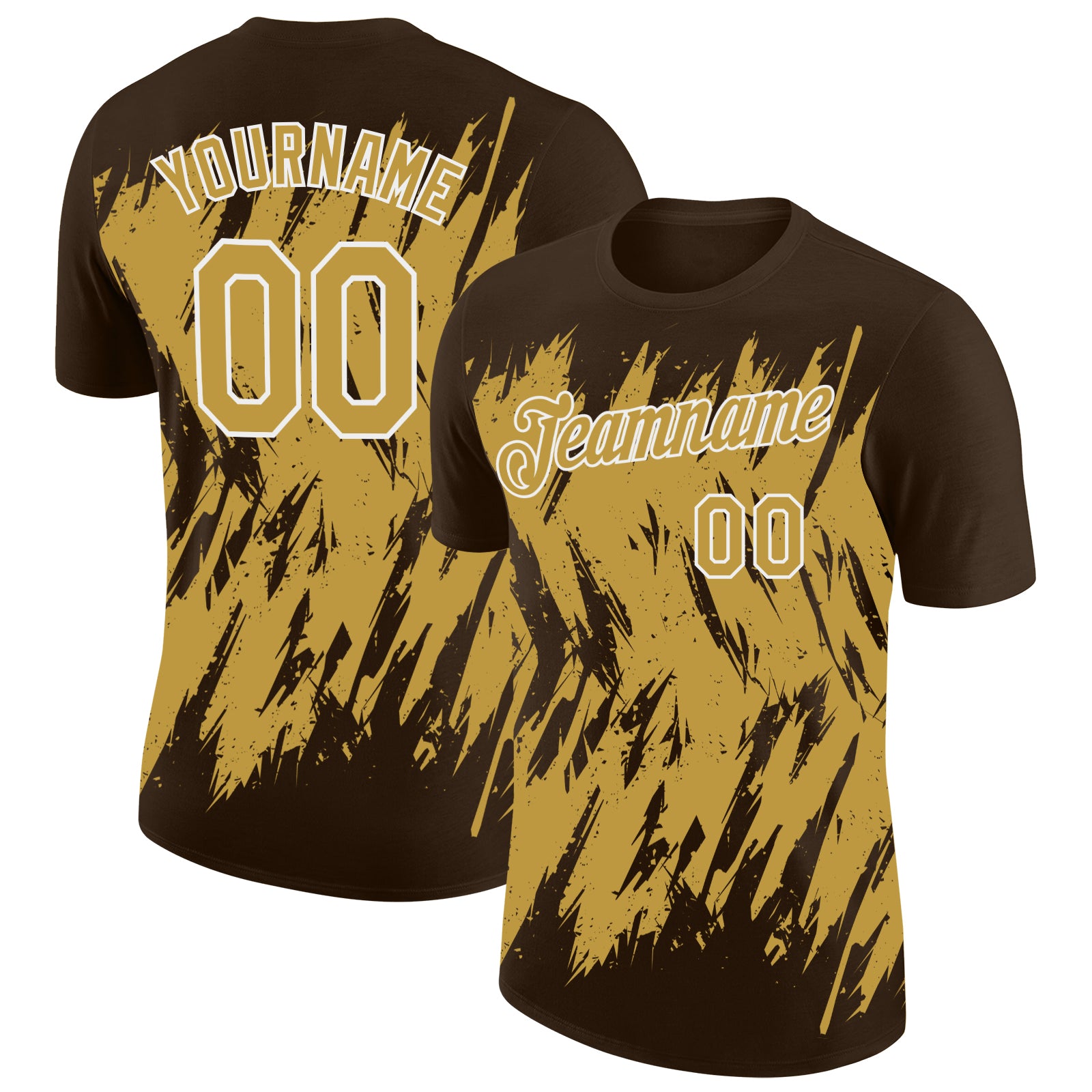 Custom Brown Old Gold-White Torn Sharp Brush Stroke Splatter Performance T-Shirt