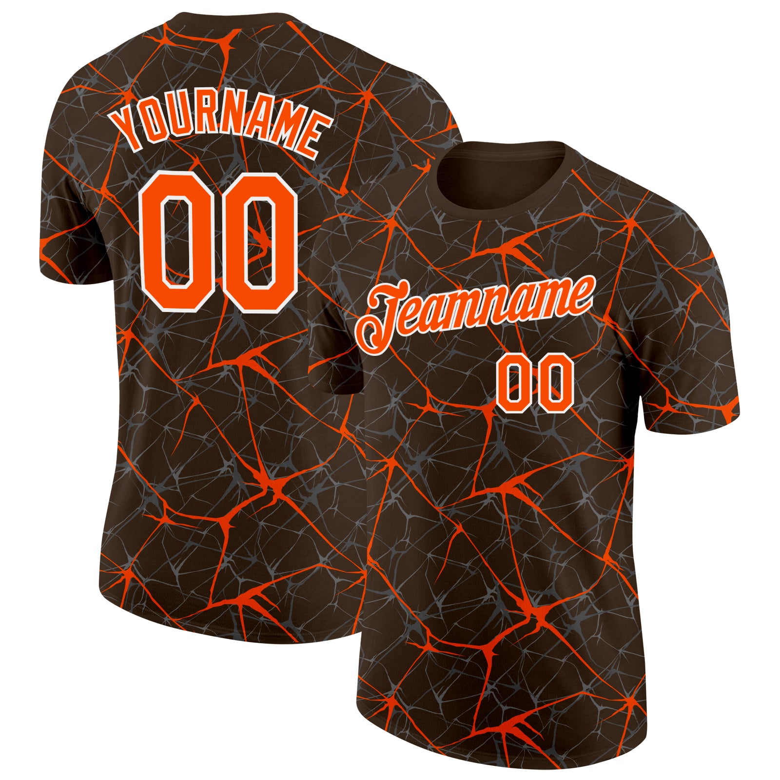 Custom Brown Orange Gray-White Abstract Network Crackle Performance T-Shirt