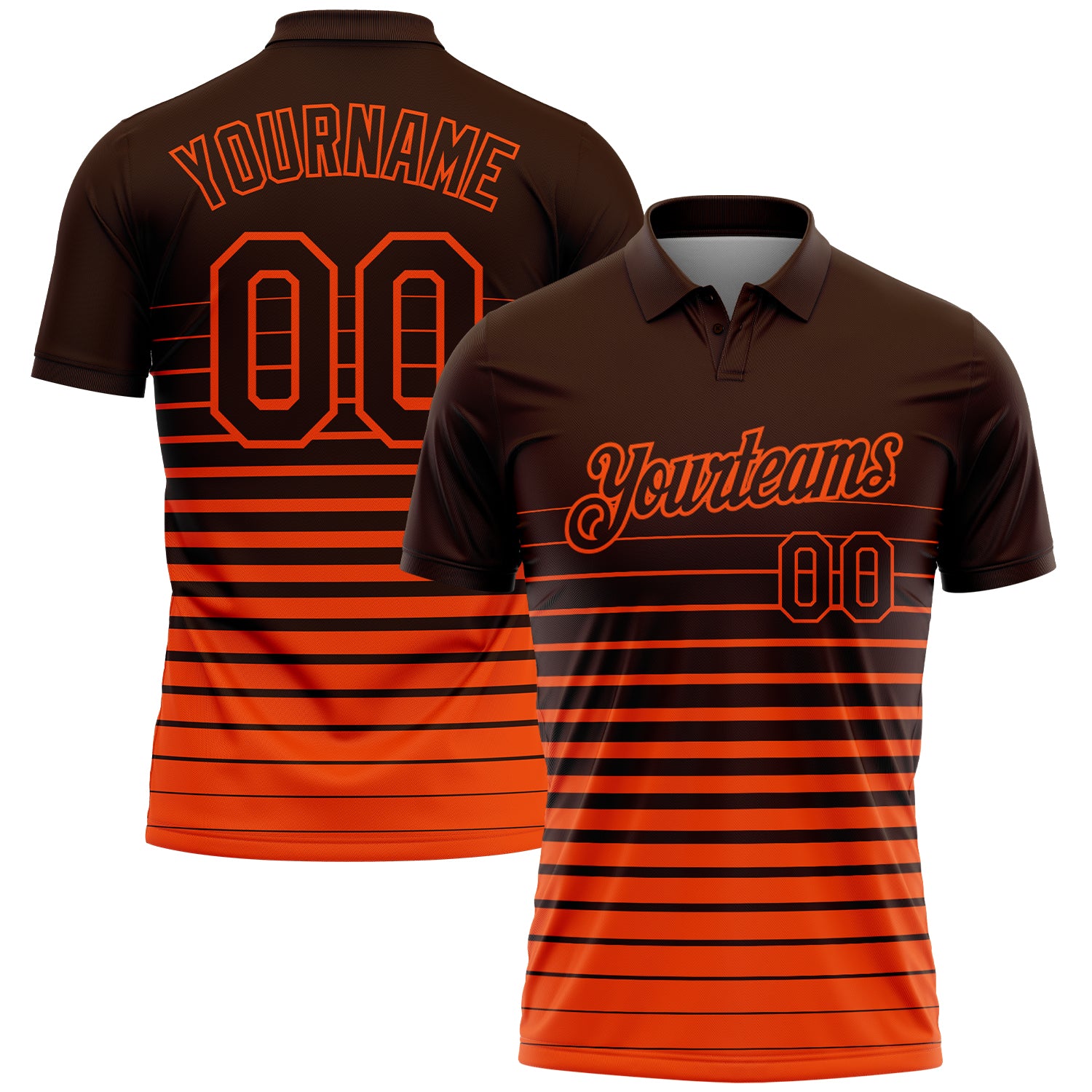 Custom Brown-Orange Horizontal Gradient Stripe Performance Polo Shirt