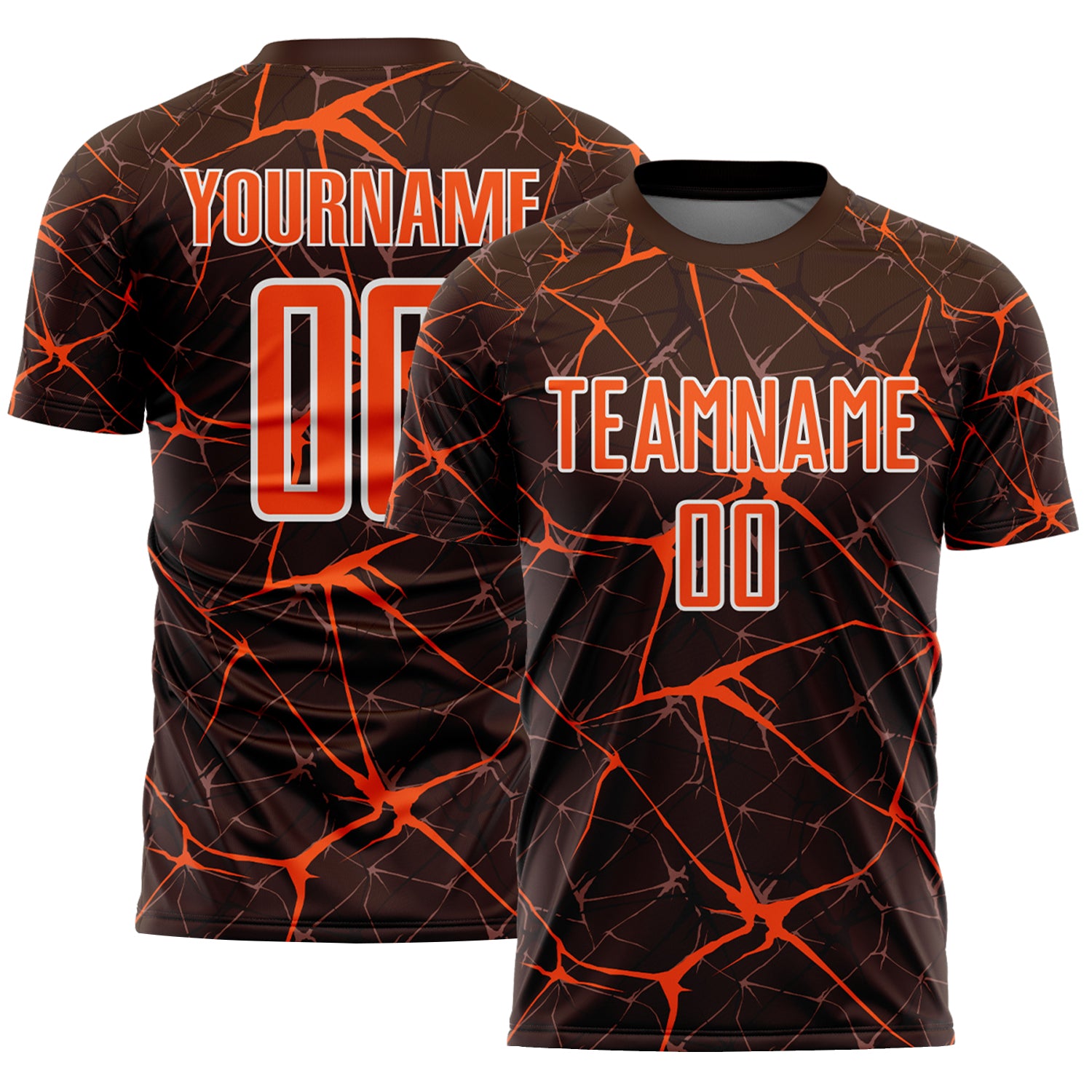 Custom Brown Orange-White Abstract Network Crackle Sublimation Soccer Uniform Jersey