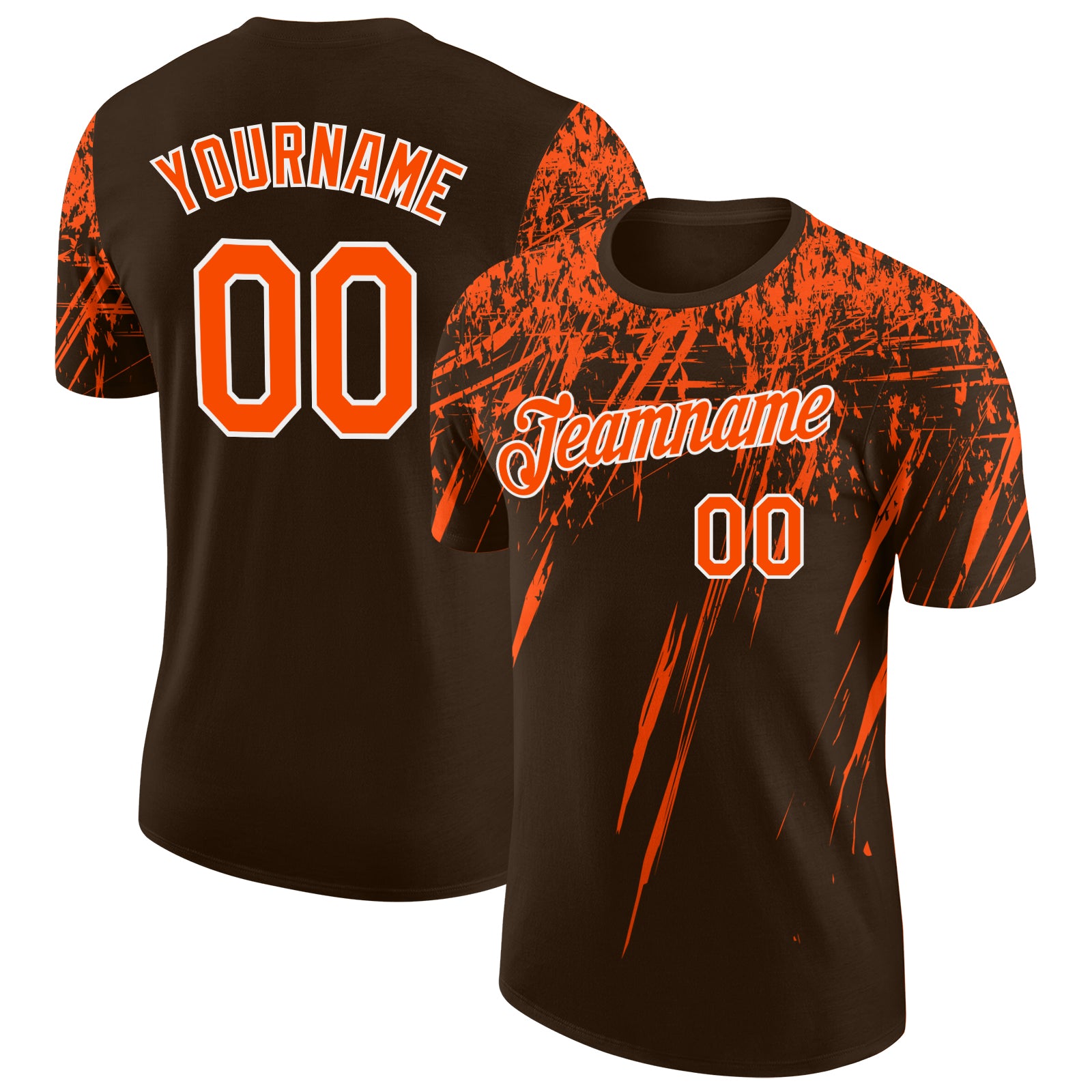 Custom Brown Orange-White Distressed Scratch Brush Stroke Performance T-Shirt