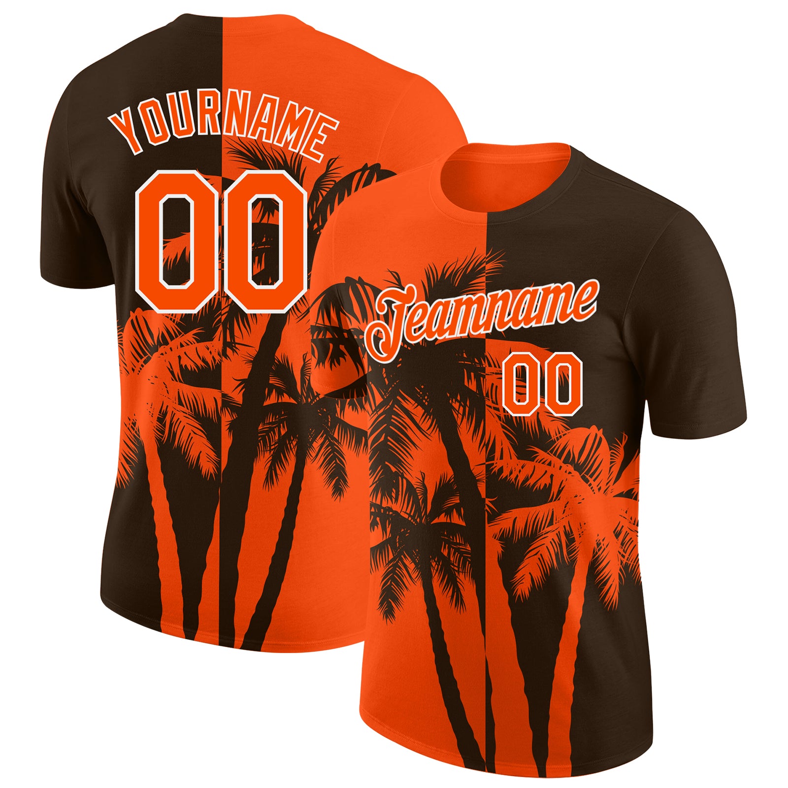 Custom Brown Orange-White Hawaii Tropical Coastal Palm Trees Performance T-Shirt