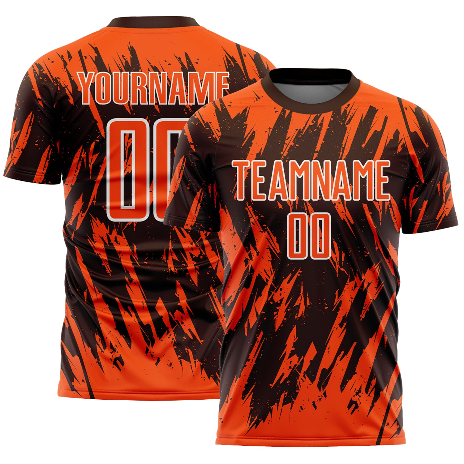 Custom Brown Orange-White Splatter Torn Sharp Brush Stroke Sublimation Soccer Uniform Jersey