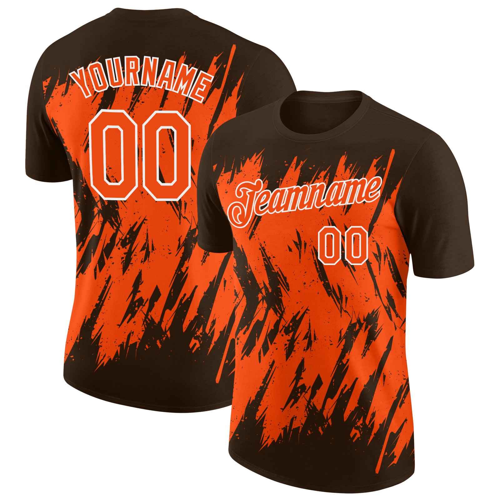 Custom Brown Orange-White Torn Sharp Brush Stroke Splatter Performance T-Shirt