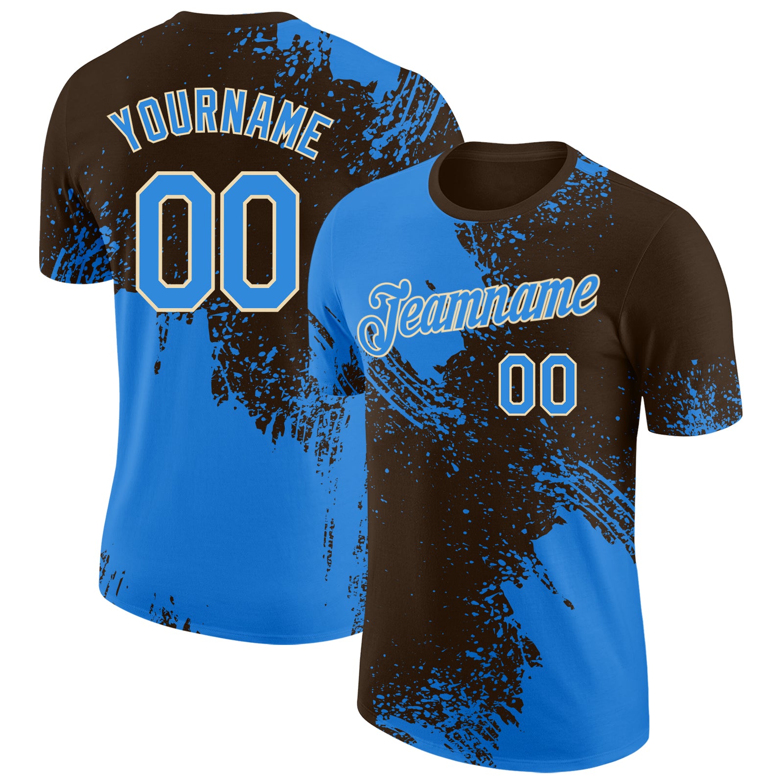 Custom Brown Powder Blue-Cream Abstract Brush Stroke Performance T-Shirt