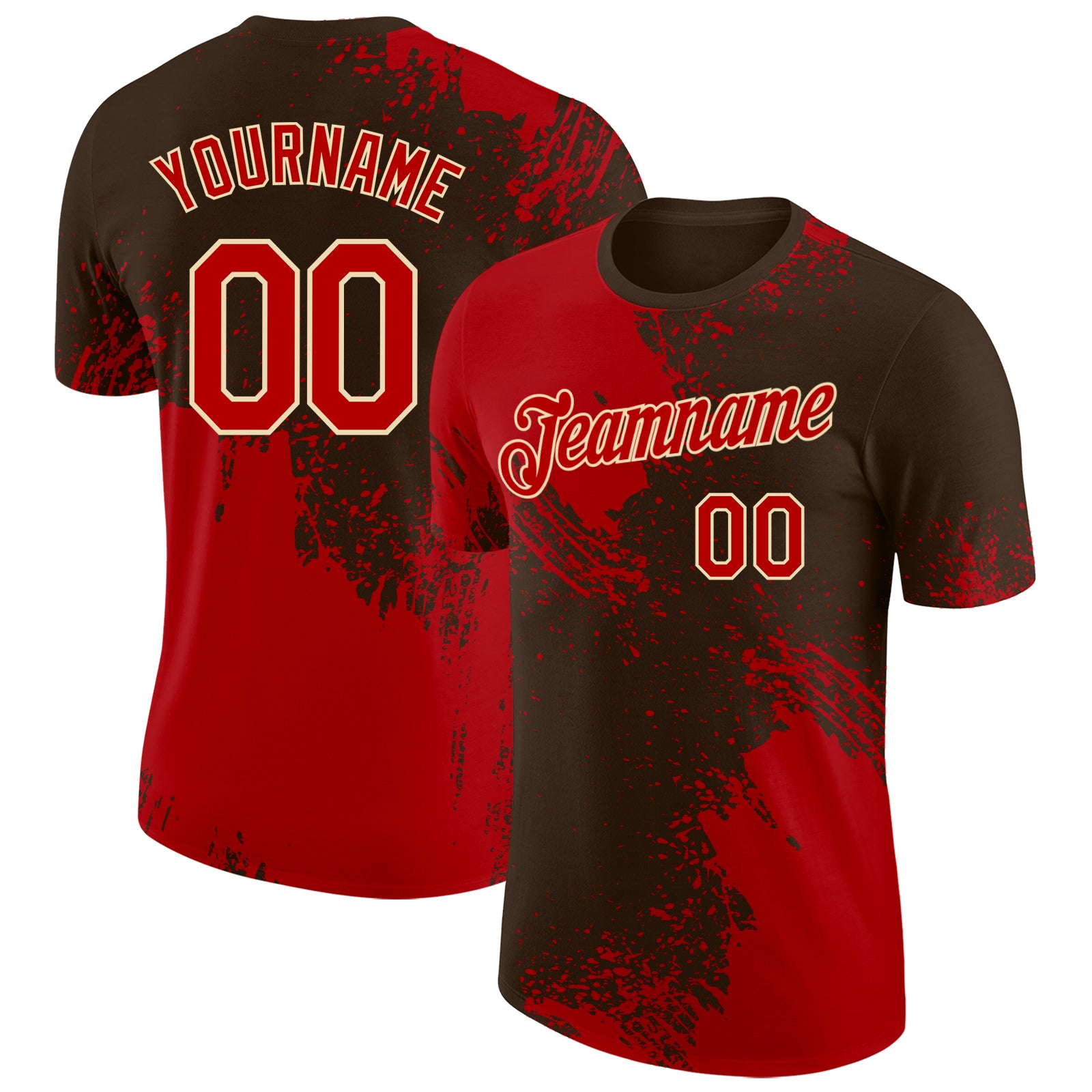 Custom Brown Red-Cream Abstract Brush Stroke Performance T-Shirt