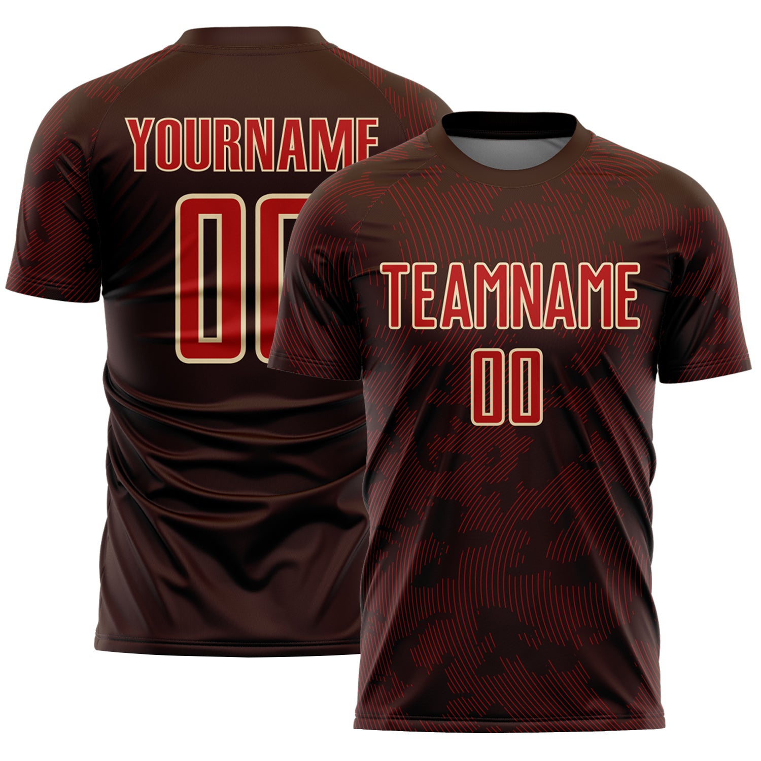 Custom Brown Red-Cream Curve Lines Sublimation Soccer Uniform Jersey