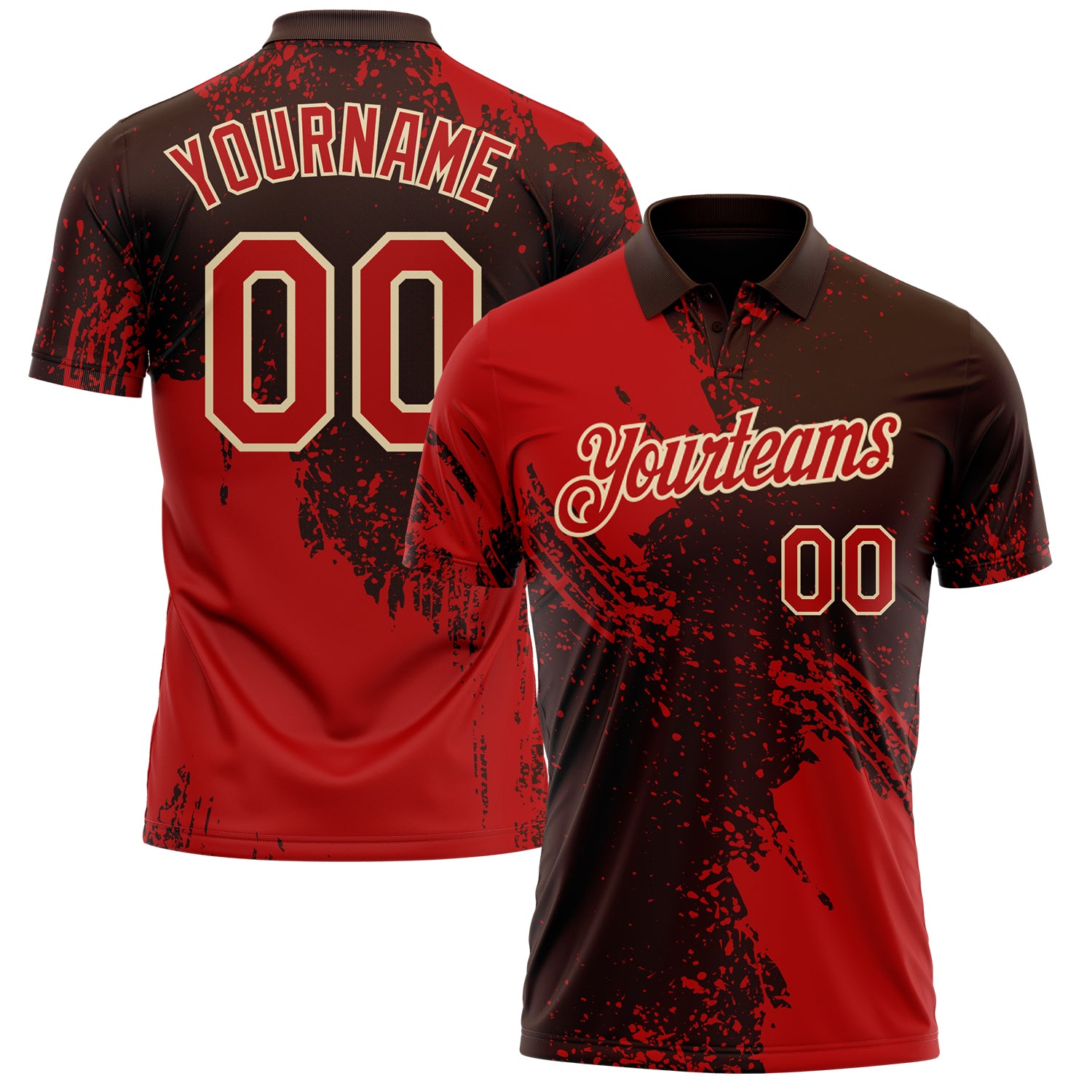 Custom Brown Red-Cream Distressed Scratch Brush Stroke Performance Polo Shirt