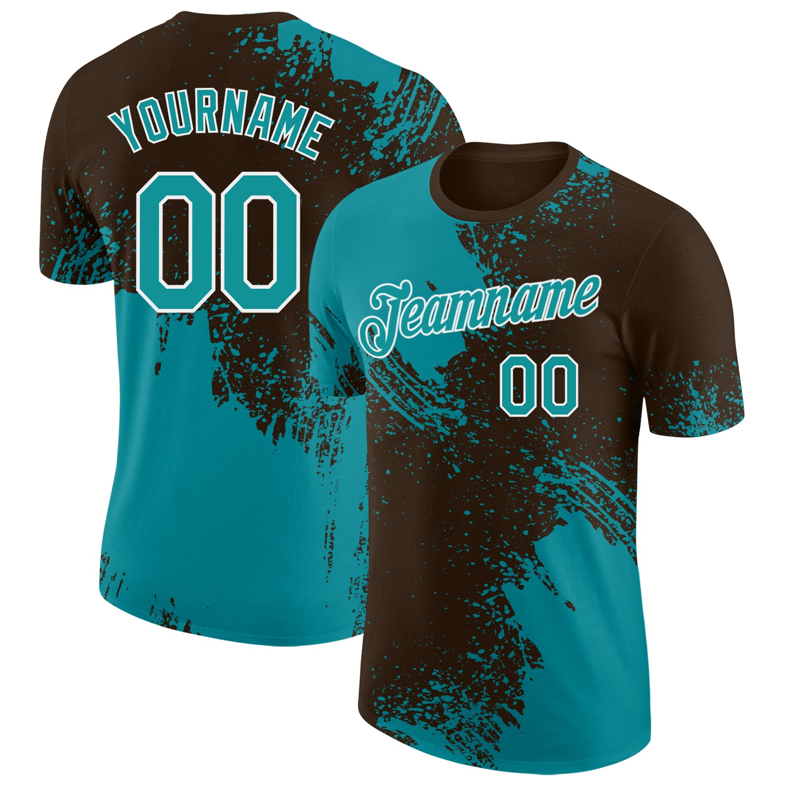 Custom Brown Teal-White Abstract Brush Stroke Performance T-Shirt
