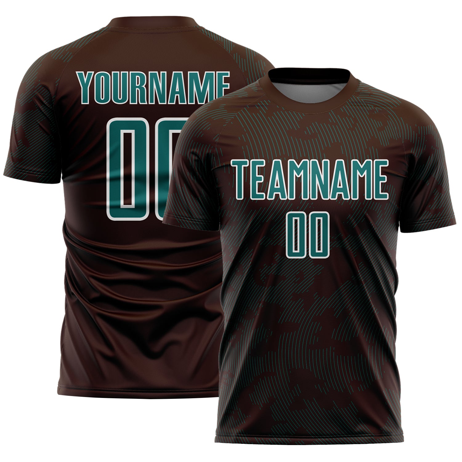 Custom Brown Teal-White Curve Lines Sublimation Soccer Uniform Jersey