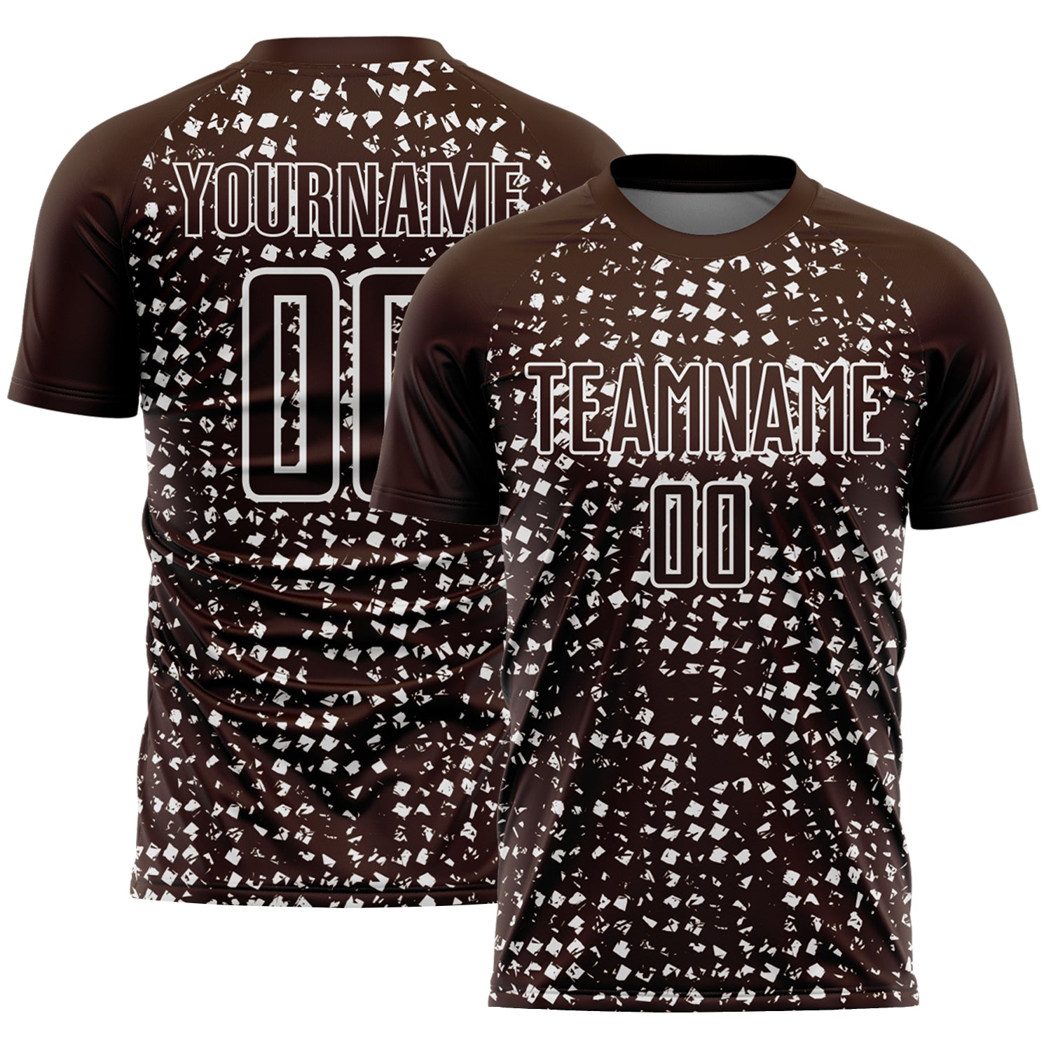 Custom Brown White Digital Geometric Fragment Speckles Sublimation Soccer Uniform Jersey