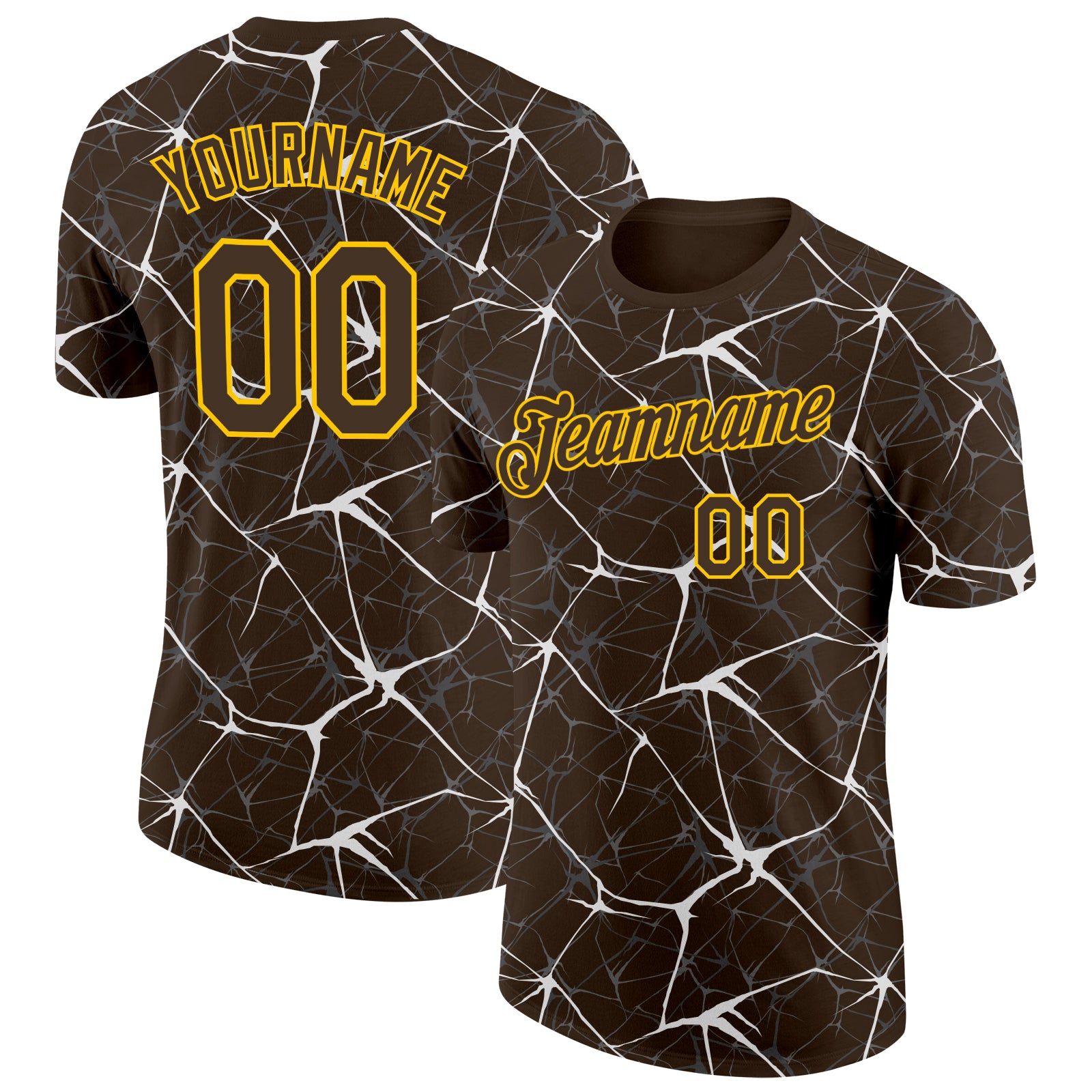 Custom Brown White Gray-Yellow Abstract Network Crackle Performance T-Shirt