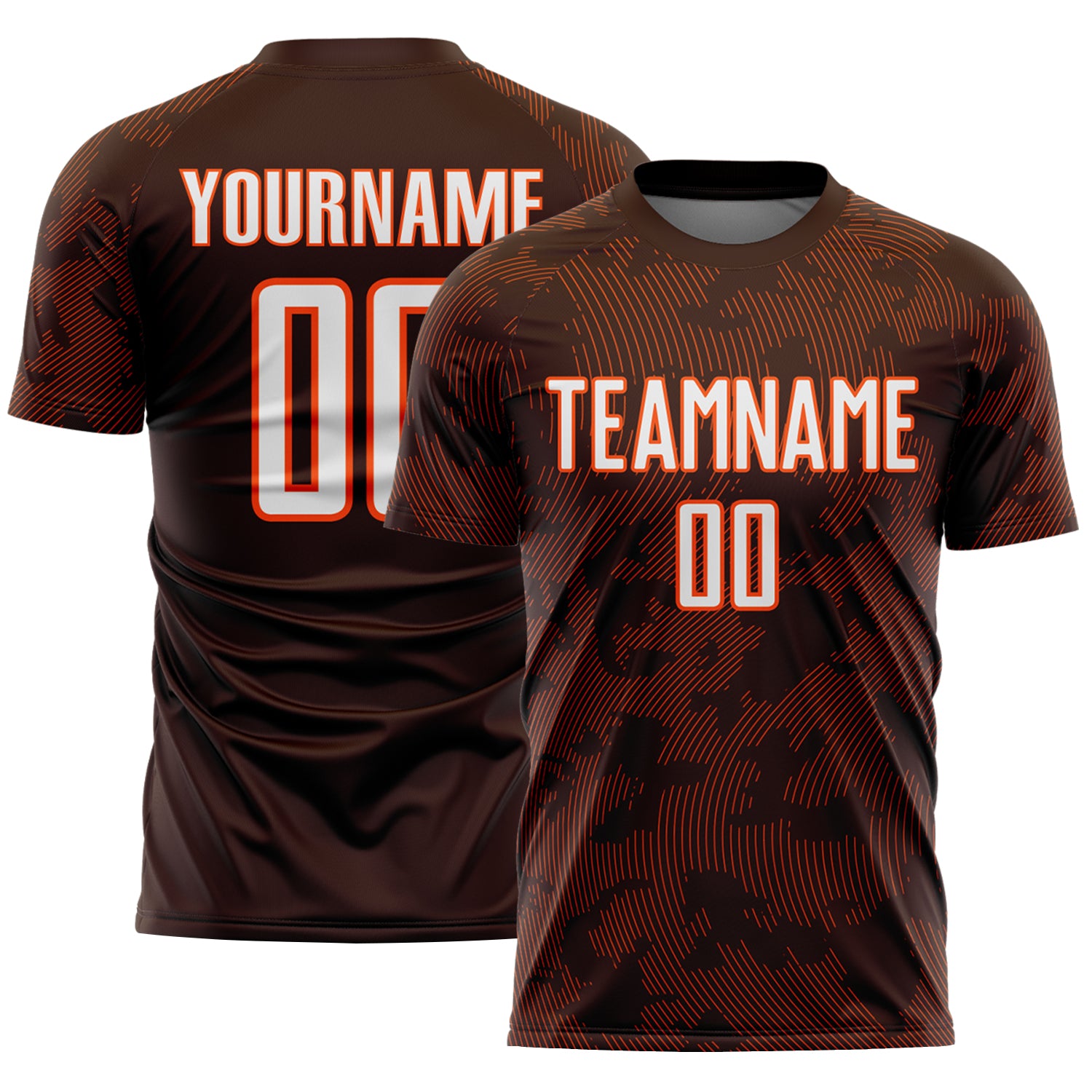 Custom Brown White-Orange Curve Lines Sublimation Soccer Uniform Jersey