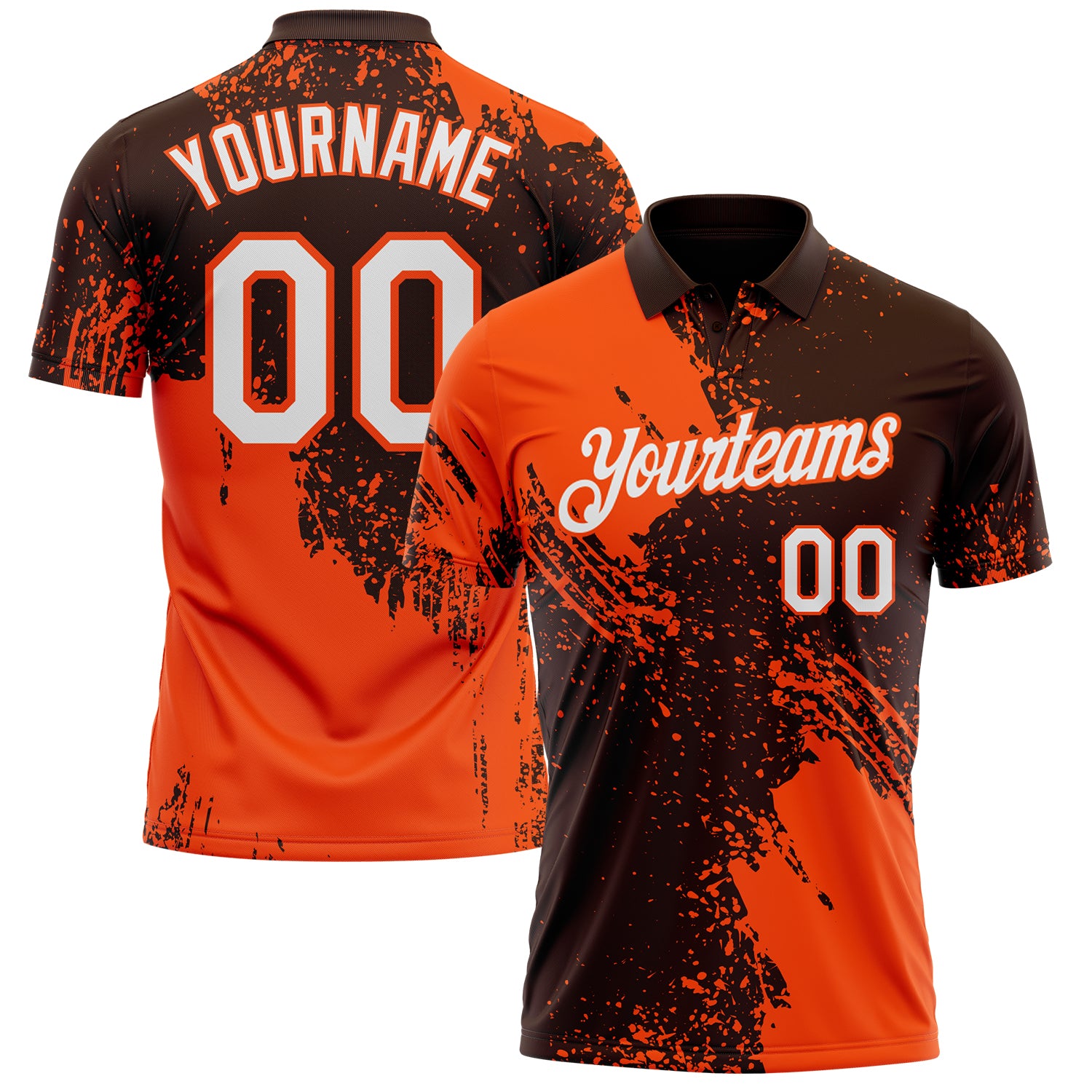 Custom Brown White-Orange Distressed Scratch Brush Stroke Performance Polo Shirt