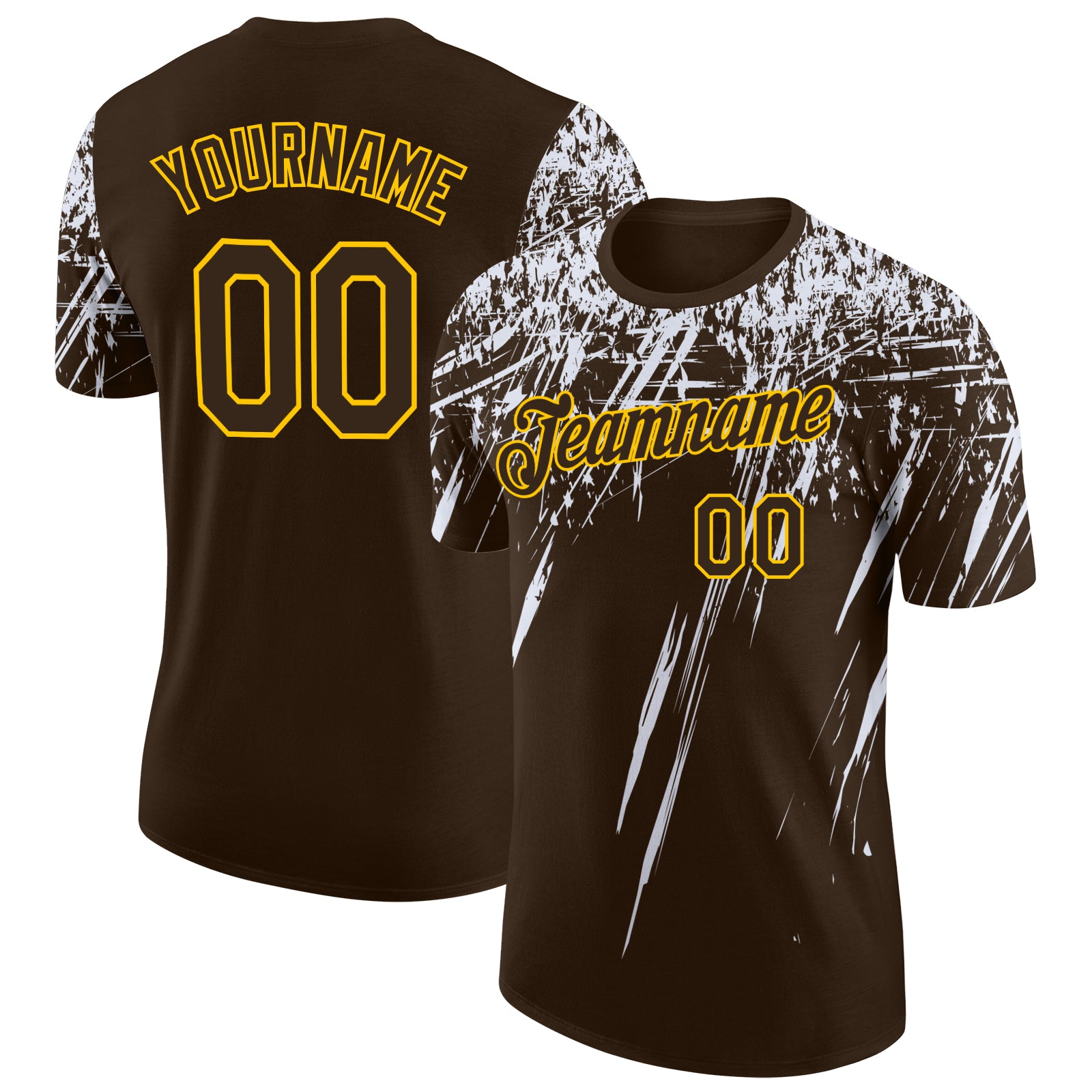Custom Brown White-Yellow Distressed Scratch Brush Stroke Performance T-Shirt