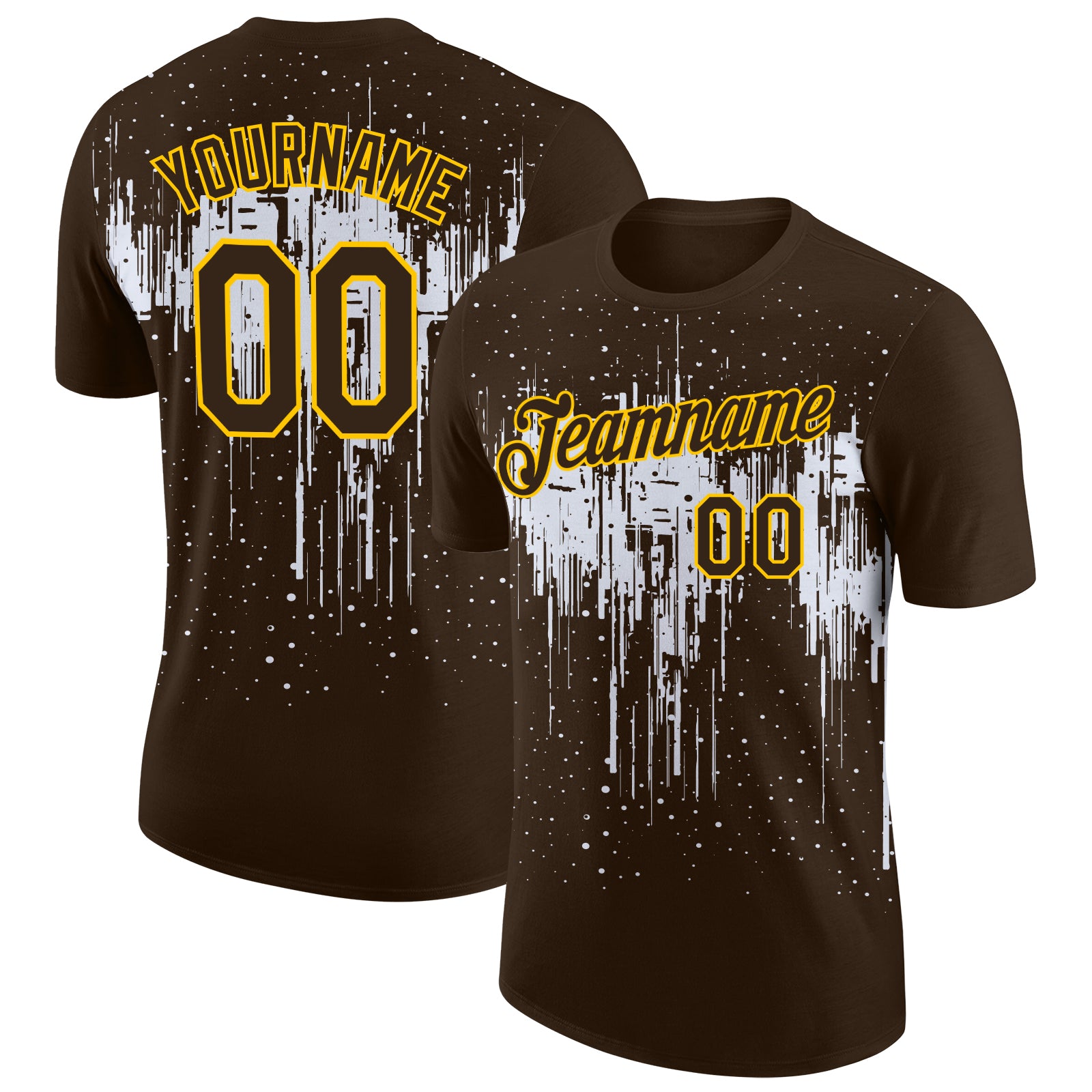 Custom Brown White-Yellow Dripping Splatter Paint Performance T-Shirt
