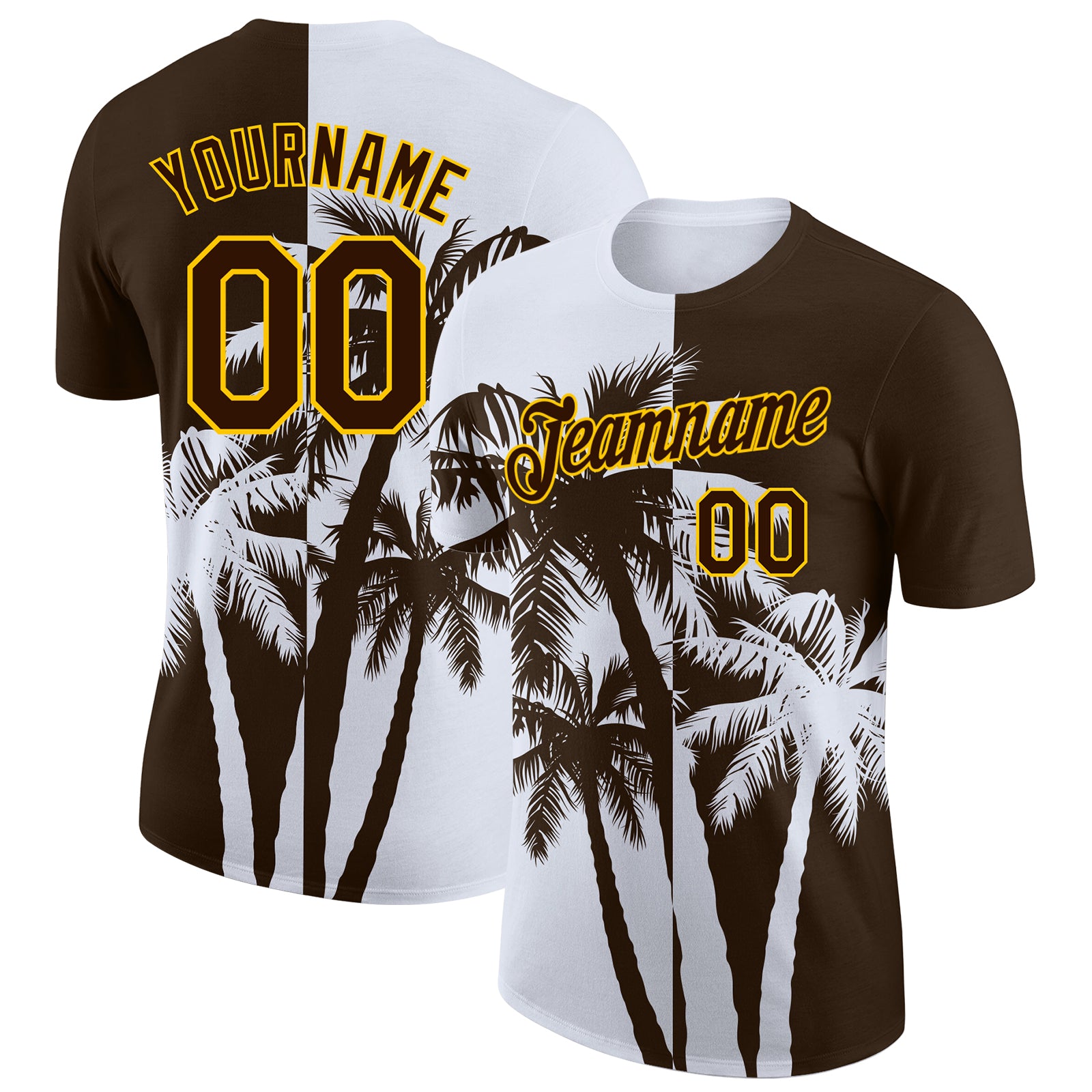Custom Brown White-Yellow Hawaii Tropical Coastal Palm Trees Performance T-Shirt