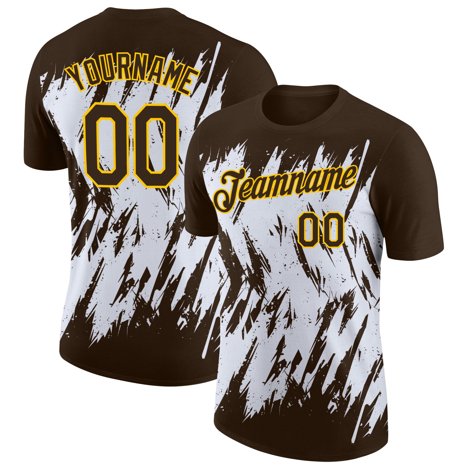 Custom Brown White-Yellow Torn Sharp Brush Stroke Splatter Performance T-Shirt
