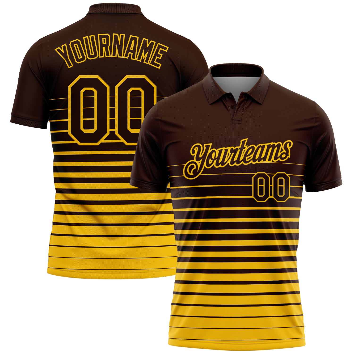 Custom Brown-Yellow Horizontal Gradient Stripe Performance Polo Shirt