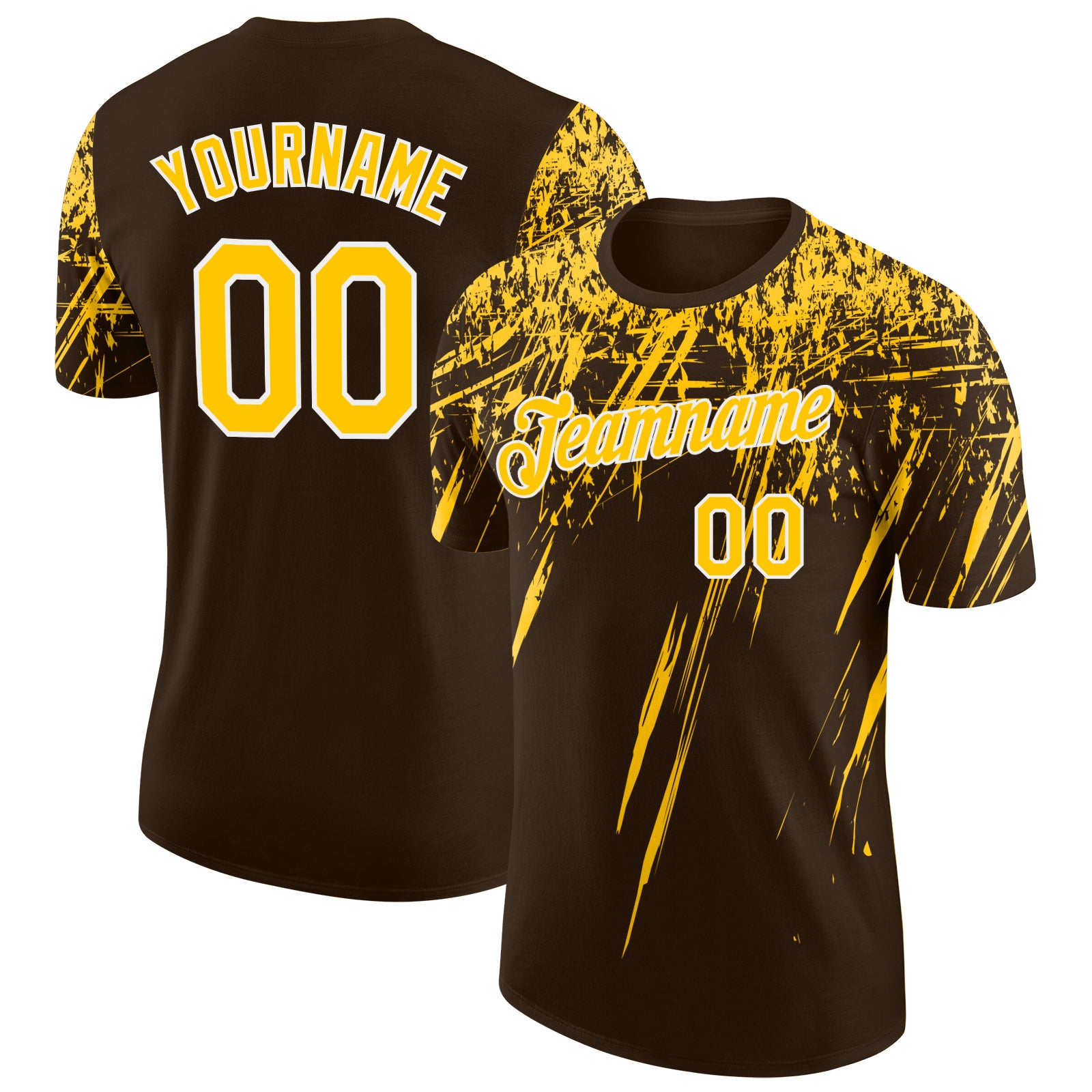 Custom Brown Yellow-White Distressed Scratch Brush Stroke Performance T-Shirt