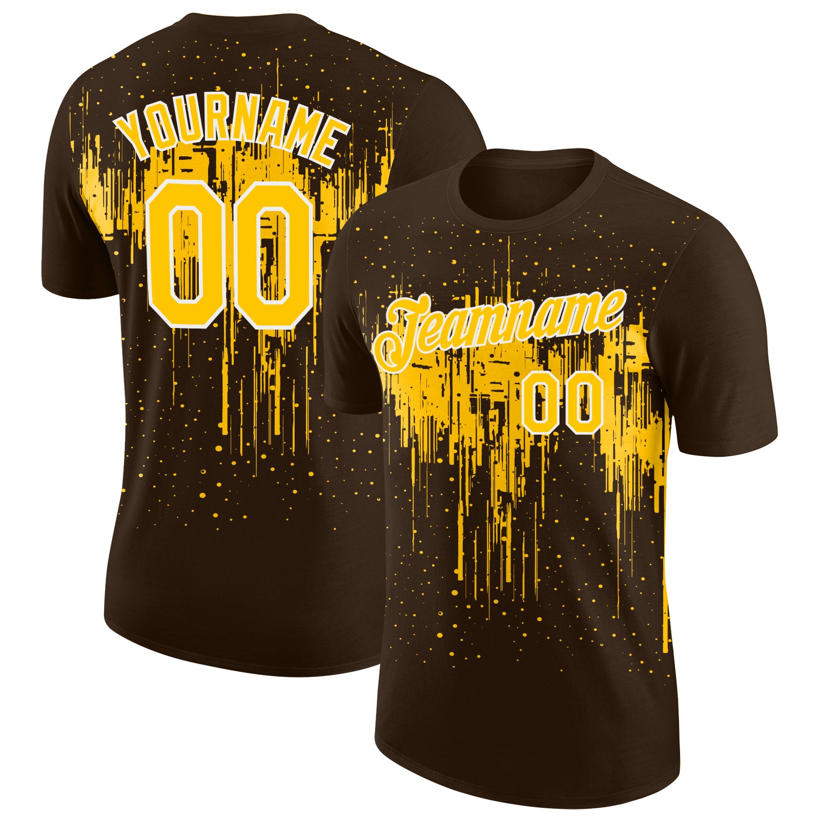 Custom Brown Yellow-White Dripping Splatter Paint Performance T-Shirt