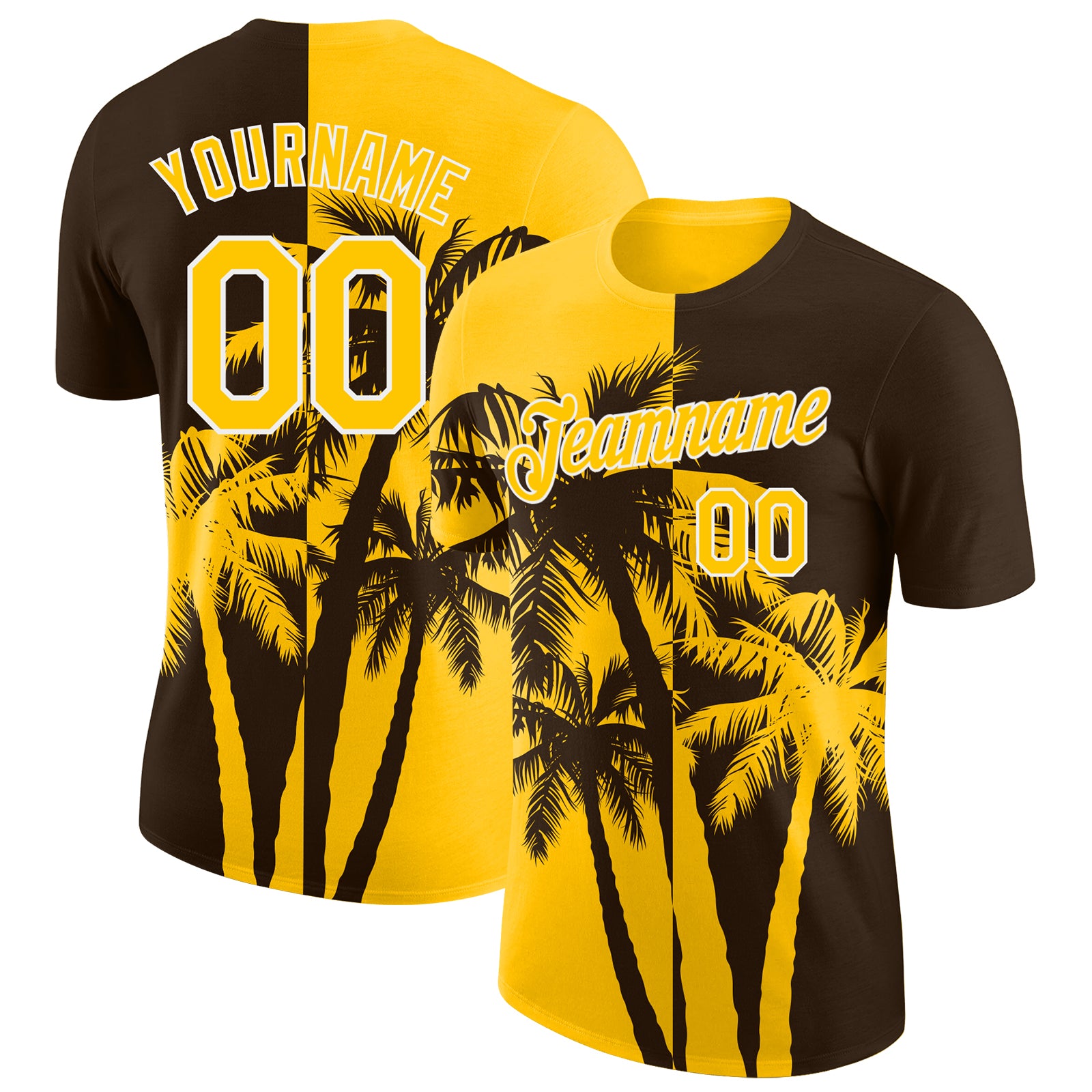 Custom Brown Yellow-White Hawaii Tropical Coastal Palm Trees Performance T-Shirt