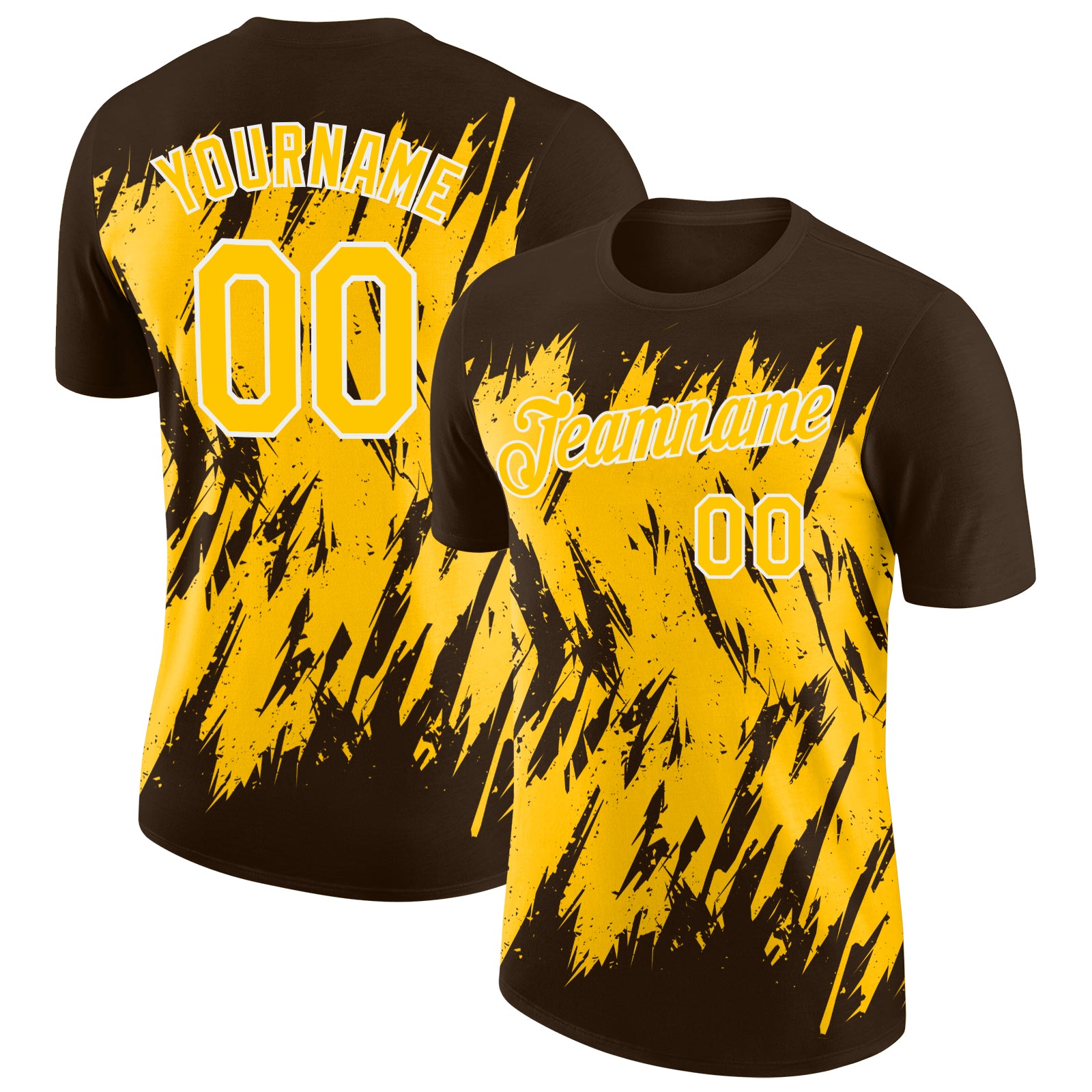 Custom Brown Yellow-White Torn Sharp Brush Stroke Splatter Performance T-Shirt