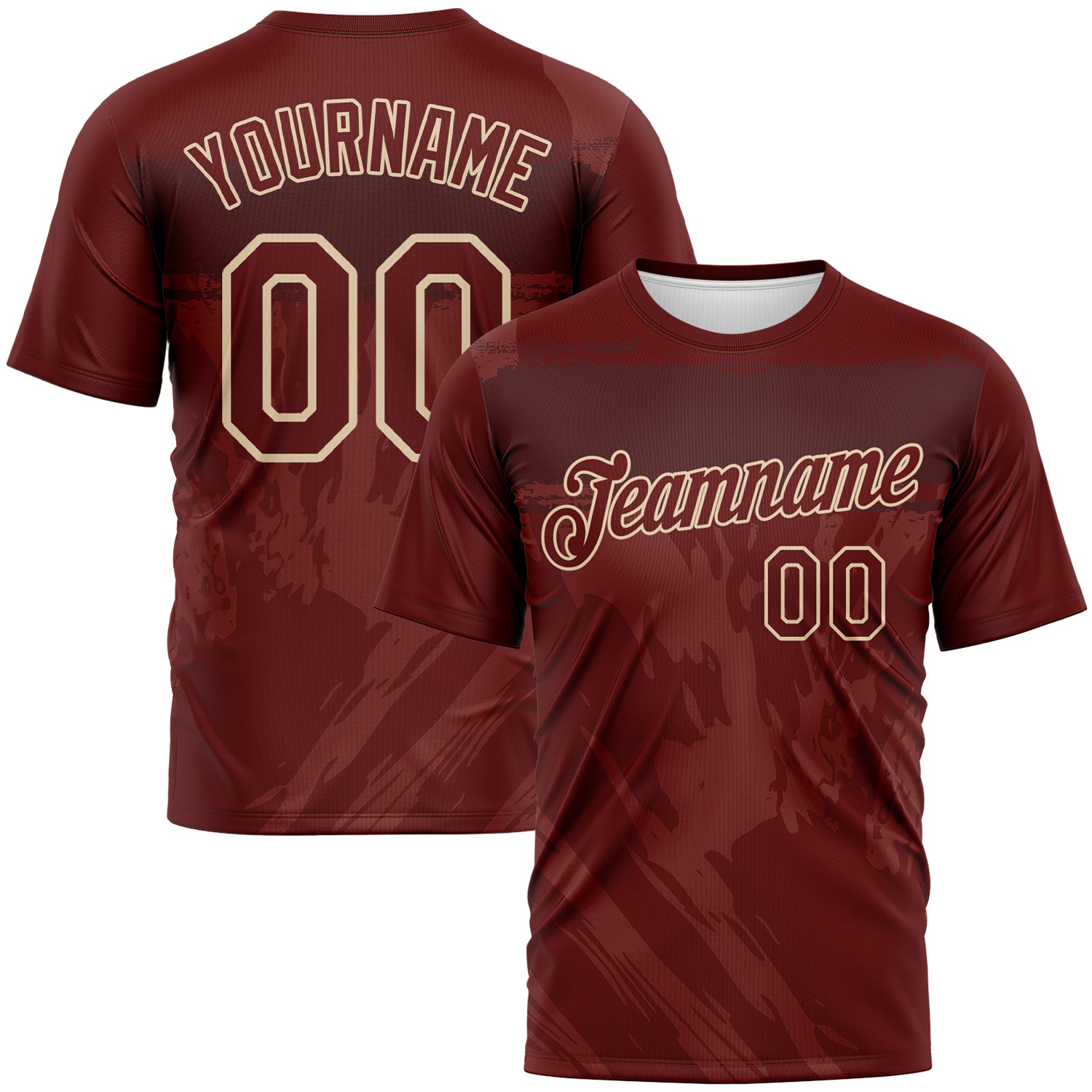 Custom Burgundy-City Cream 3D Pattern Tonal Brush Subtle Grunge Performance T-Shirt