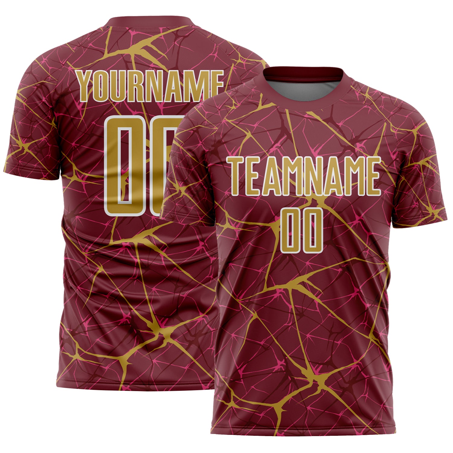 Custom Burgundy Old Gold-White Abstract Network Crackle Sublimation Soccer Uniform Jersey