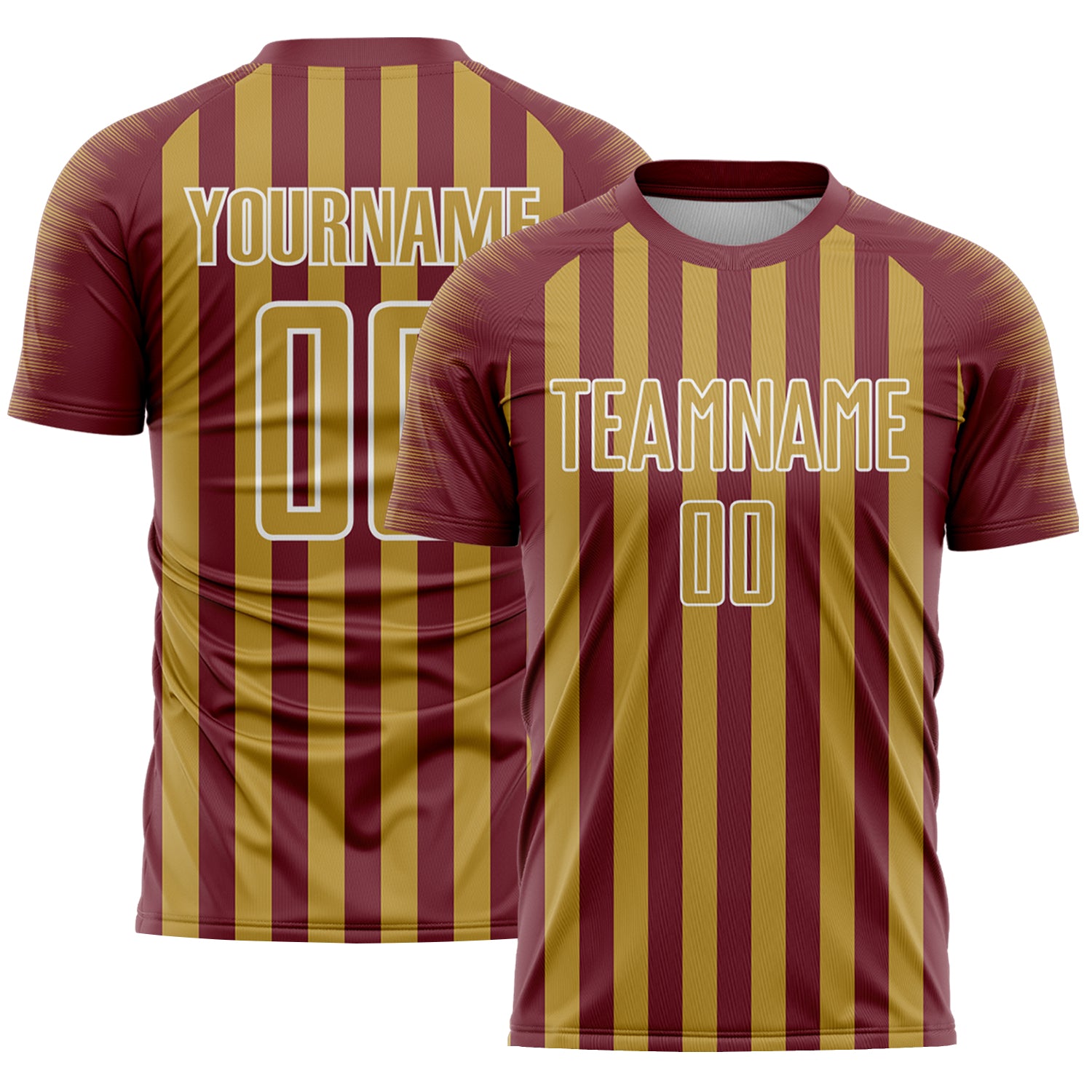 Custom Burgundy Old Gold-White Stripe Sports Sublimation Soccer Uniform Jersey