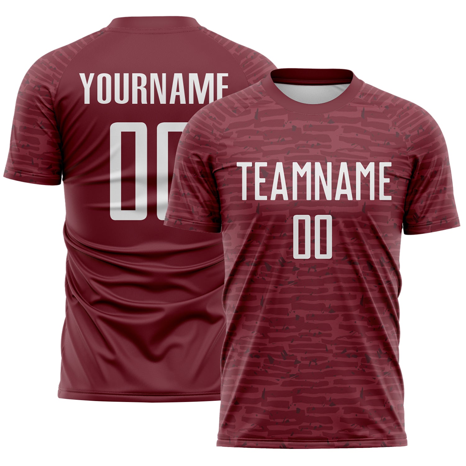 Custom Burgundy-White Distressed Fragment Brush Stroke Sublimation Soccer Uniform Jersey