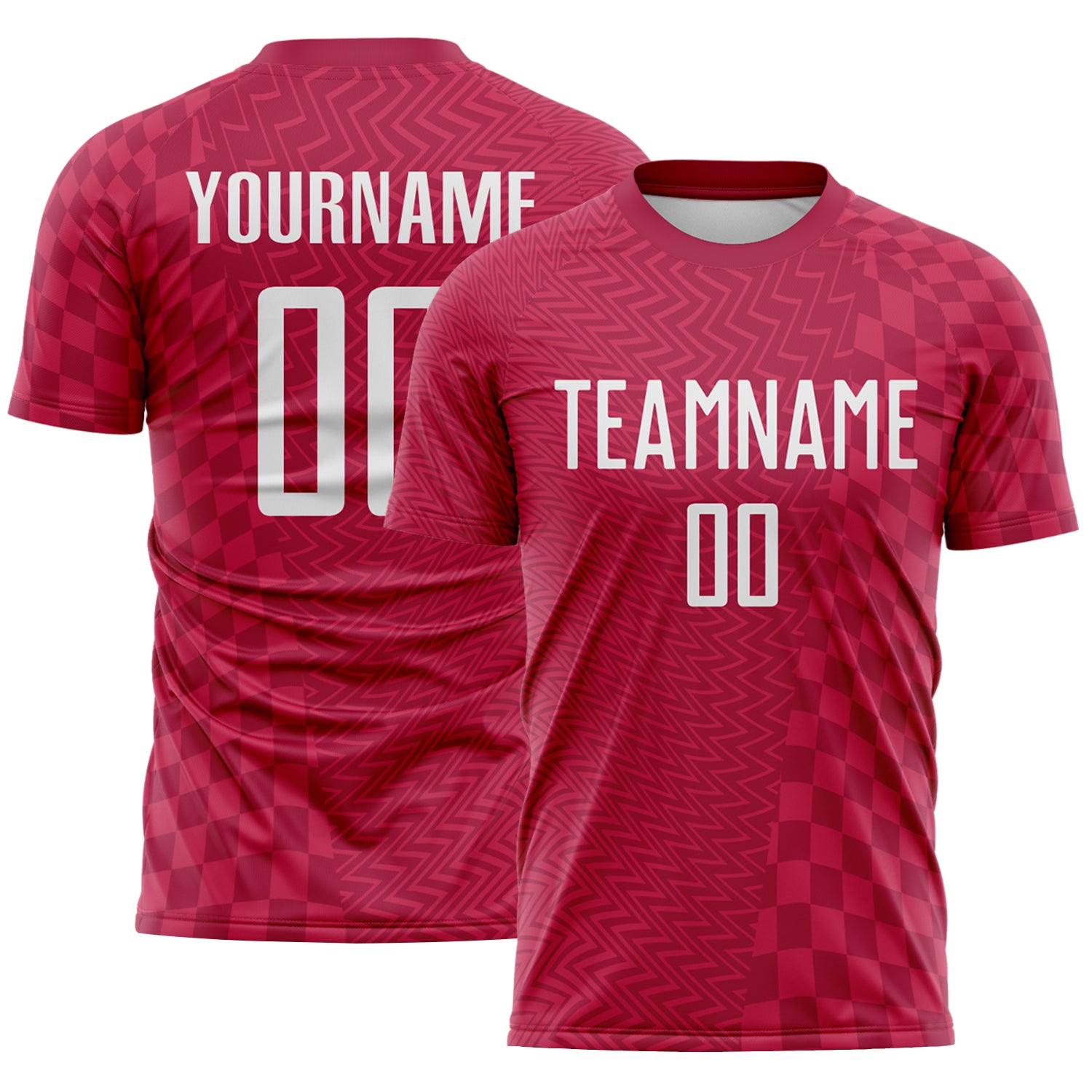 Custom Burgundy-White Geometric Patchwork Asymmetry Checkered Zigzag Lines Sublimation Soccer Uniform Jersey