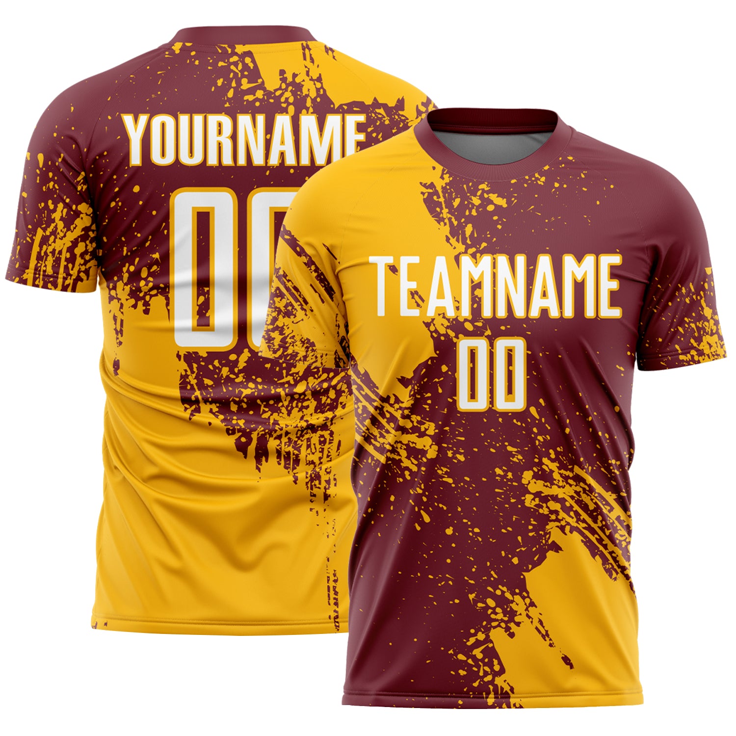 Custom Burgundy White-Gold Abstract Brush Stroke Sports Sublimation Soccer Uniform Jersey