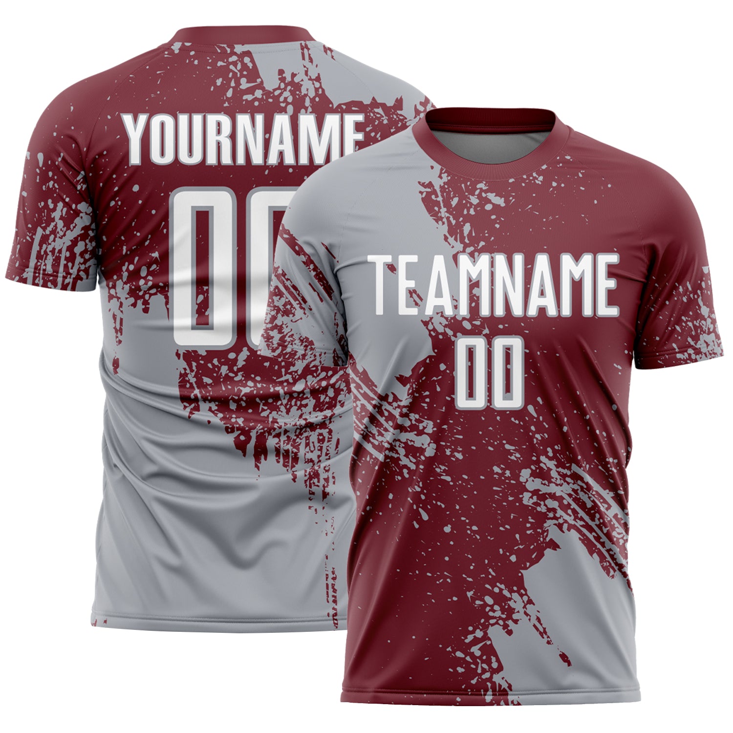 Custom Burgundy White-Gray Abstract Brush Stroke Sports Sublimation Soccer Uniform Jersey
