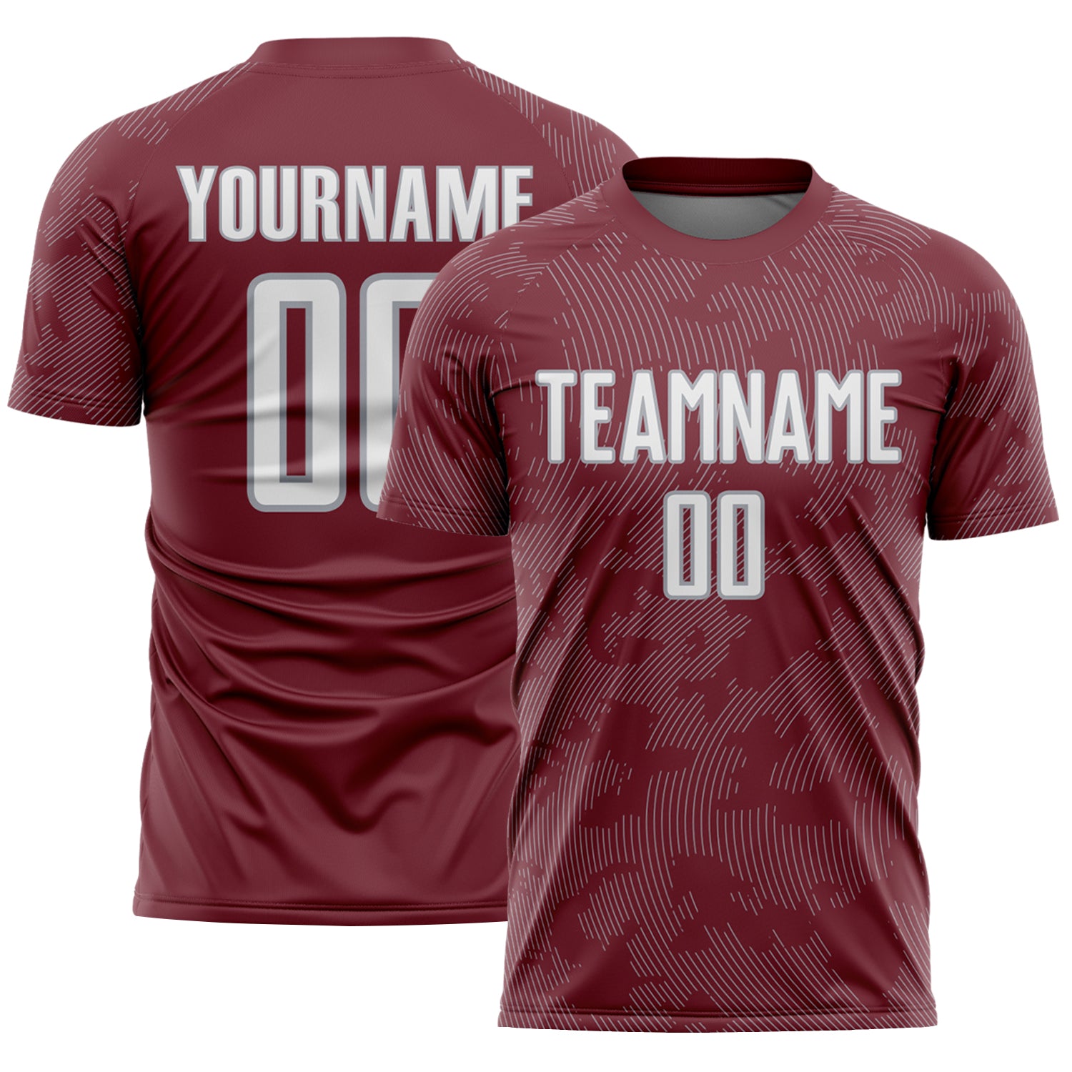 Custom Burgundy White-Gray Curve Lines Sublimation Soccer Uniform Jersey