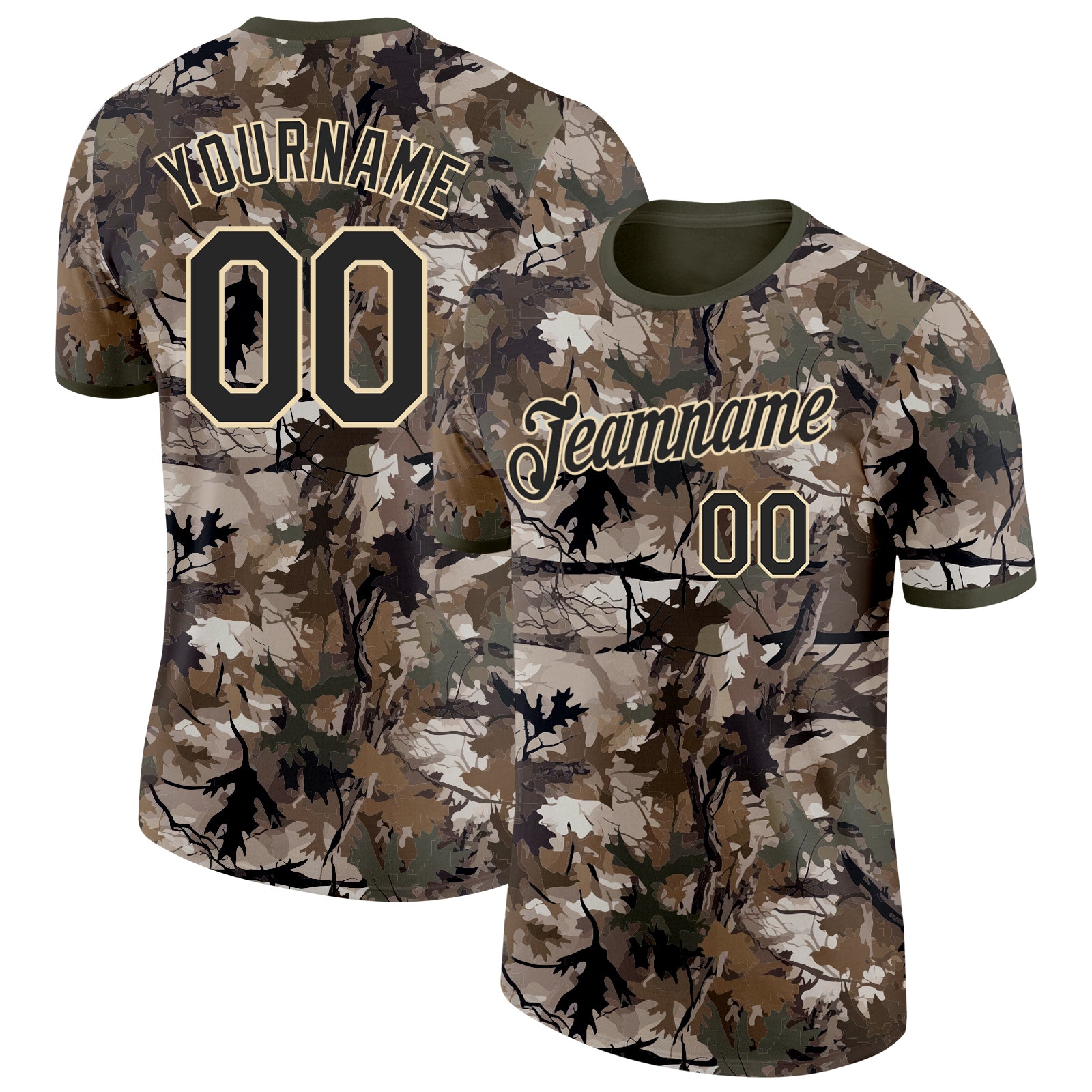Custom Camo Black Cream-Olive Woodland Camouflage Salute To Service Performance T-Shirt