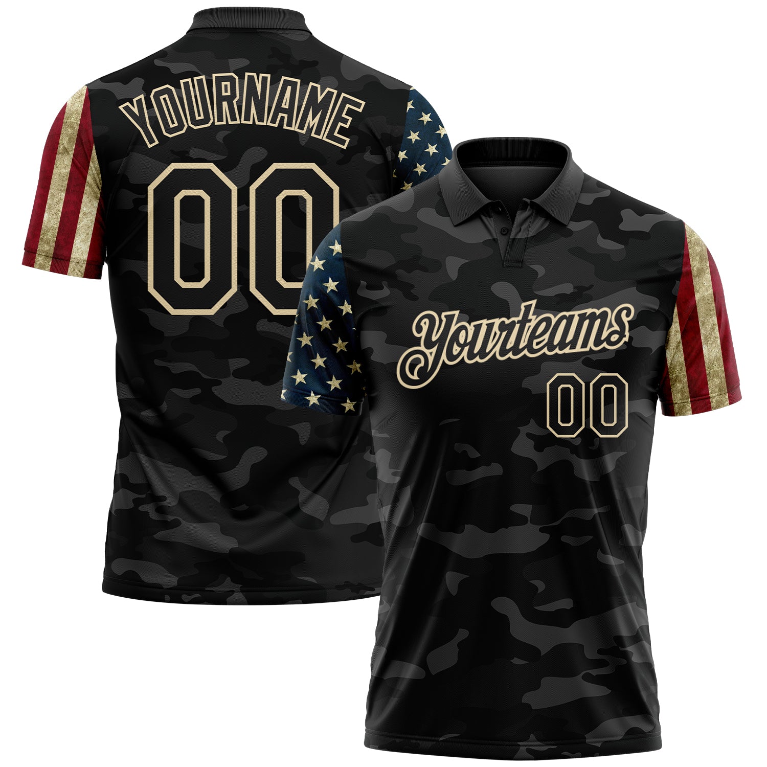 Custom Camo Black-Cream Stars & Stripes Two Tone Salute To Service Patriotic Performance Polo Shirt