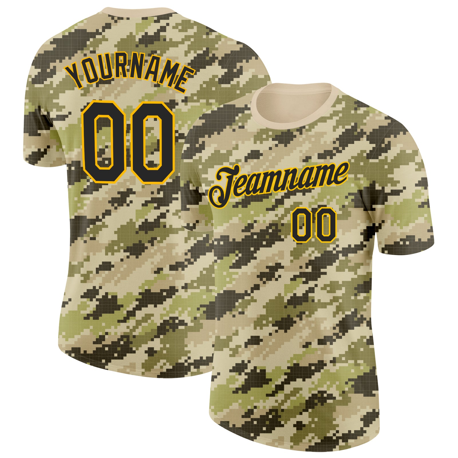 Custom Camo Black-Gold Desert Digital Camouflage Pixel Salute To Service Performance T-Shirt
