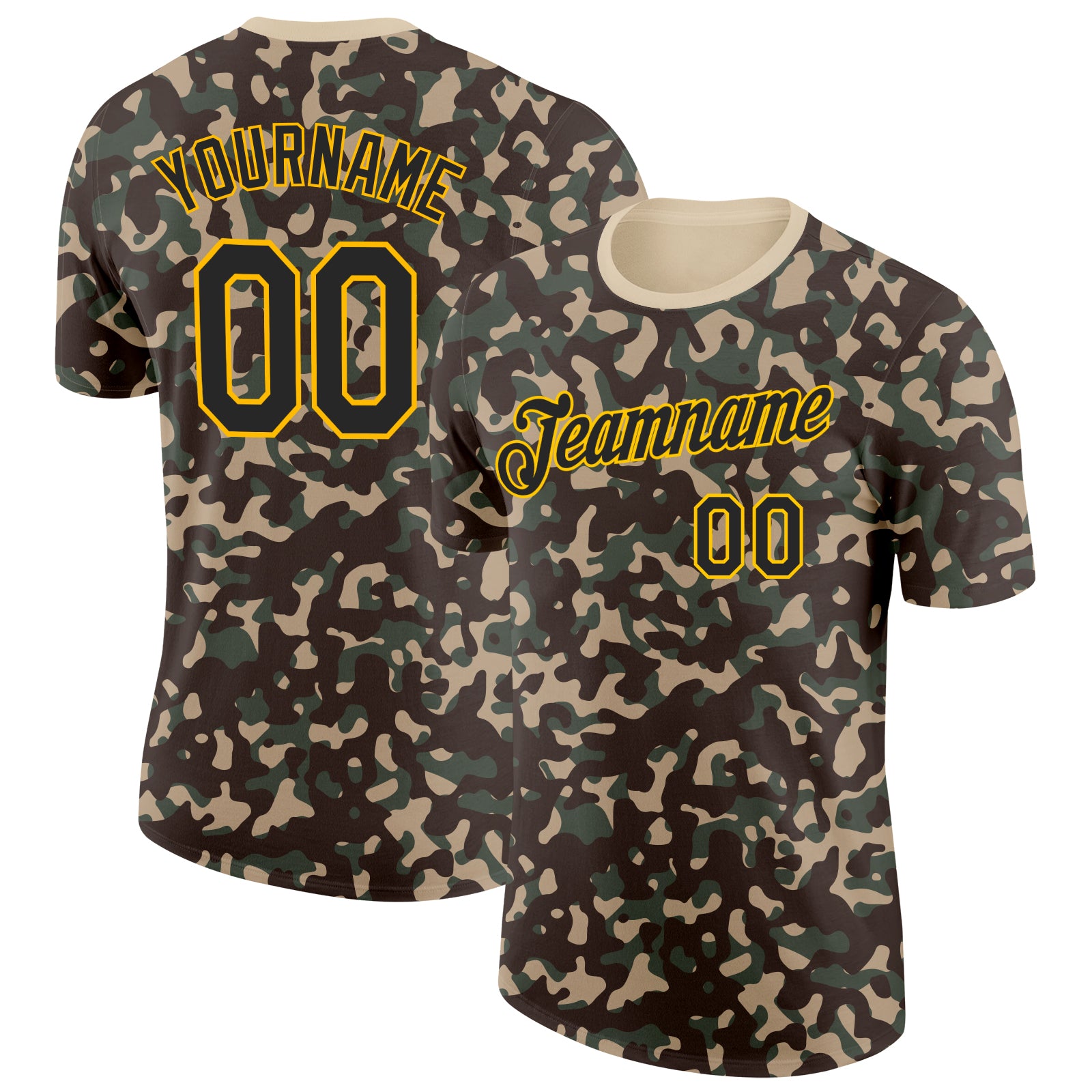Custom Camo Black-Gold Woodland Forest Digital Camouflage Pixel Salute To Service Performance T-Shirt