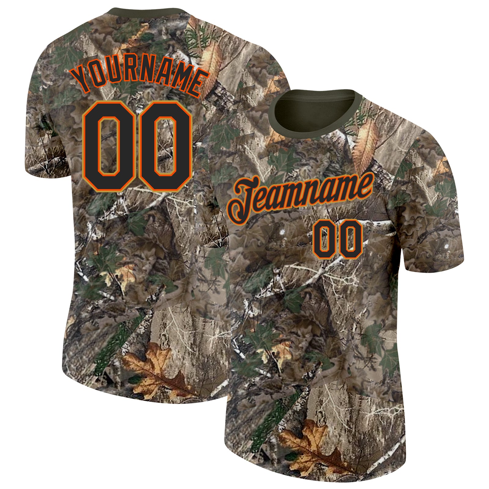 Custom Camo Black Orange Old Gold-Olive Woodland Camouflage Salute To Service Performance T-Shirt
