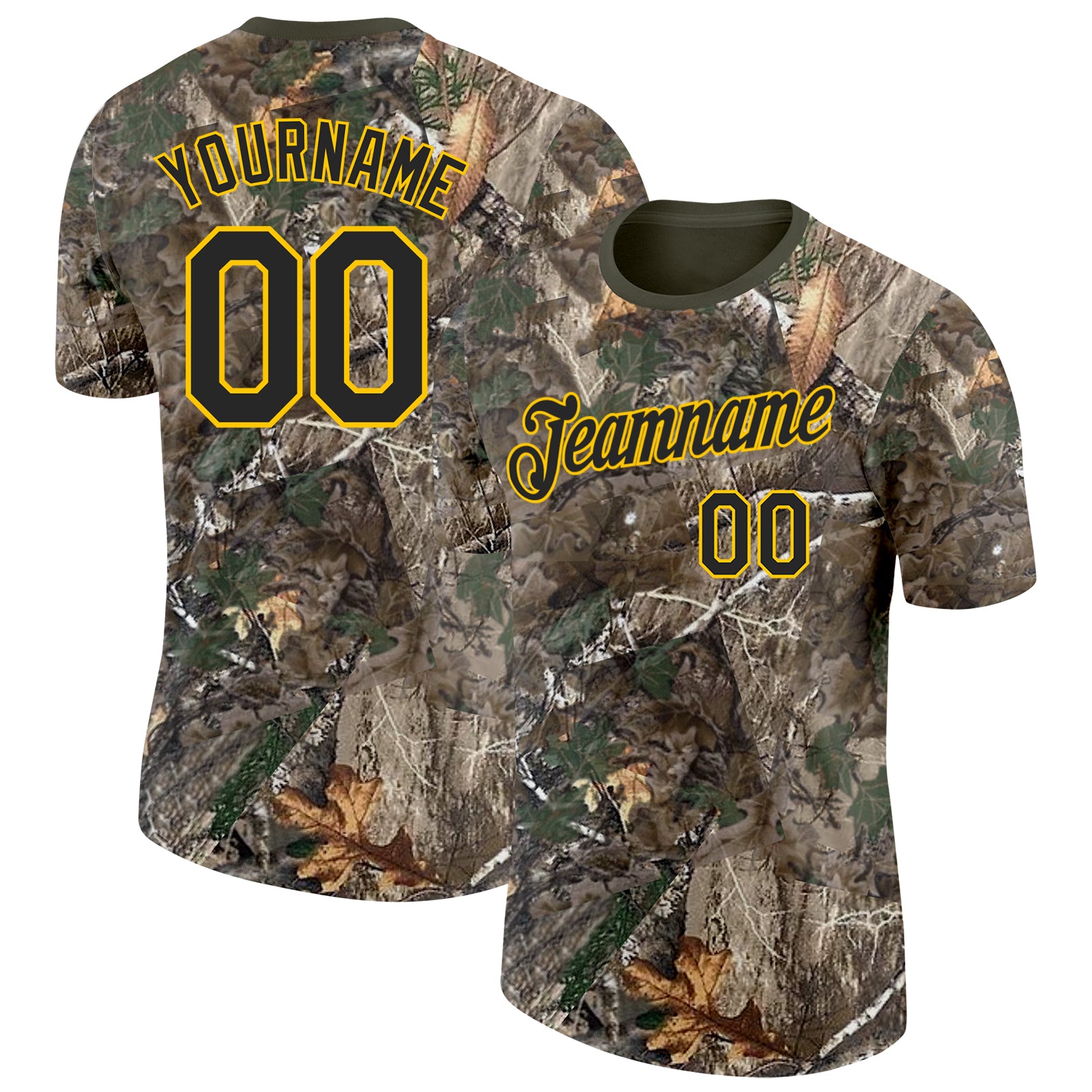 Custom Camo Black Yellow-Olive Woodland Camouflage Salute To Service Performance T-Shirt