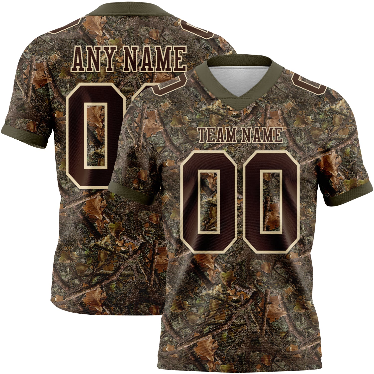 Custom Camo Brown Cream-Olive Authentic Woodland Camouflage Salute To Service 7V7 Flag Football Jersey