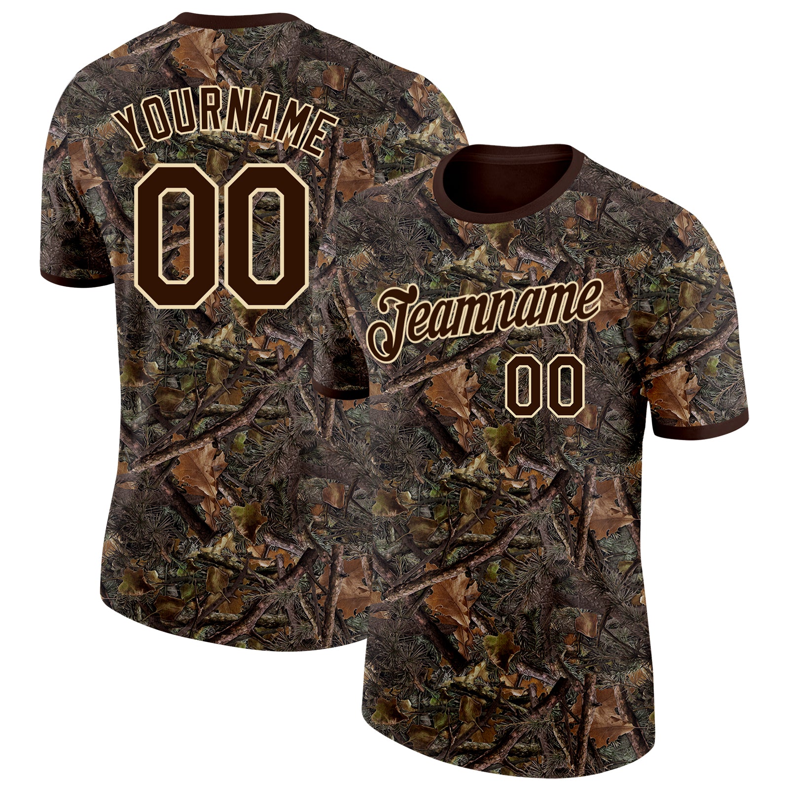 Custom Camo Brown-Cream Woodland Camouflage Salute To Service Performance T-Shirt