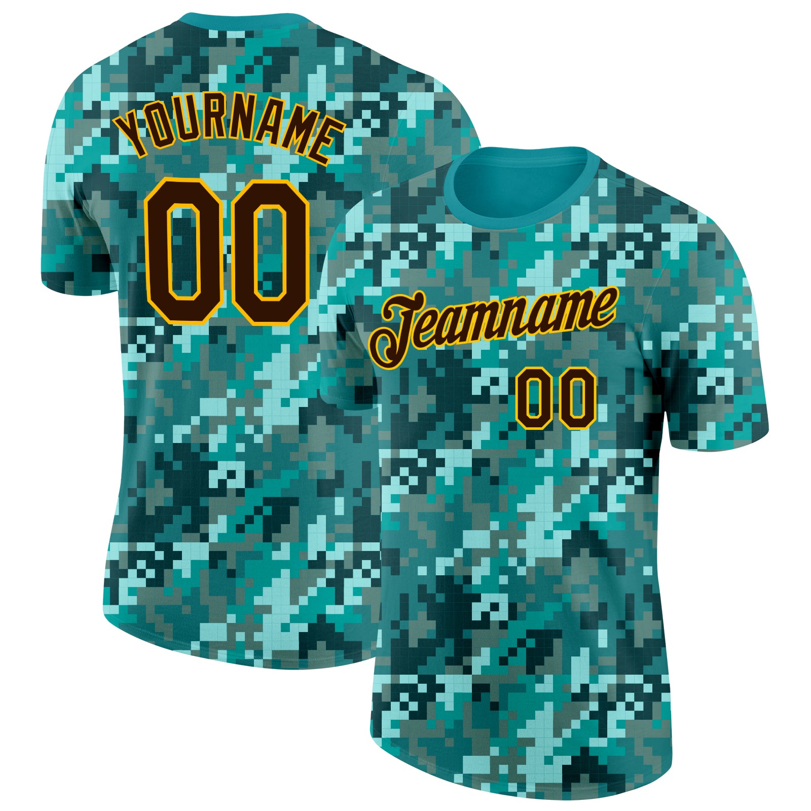 Custom Camo Brown-Gold Ocean Digital Camouflage Pixel Salute To Service Performance T-Shirt