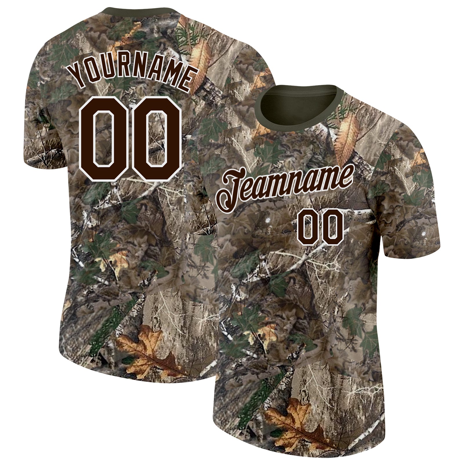 Custom Camo Brown White-Olive Woodland Camouflage Salute To Service Performance T-Shirt