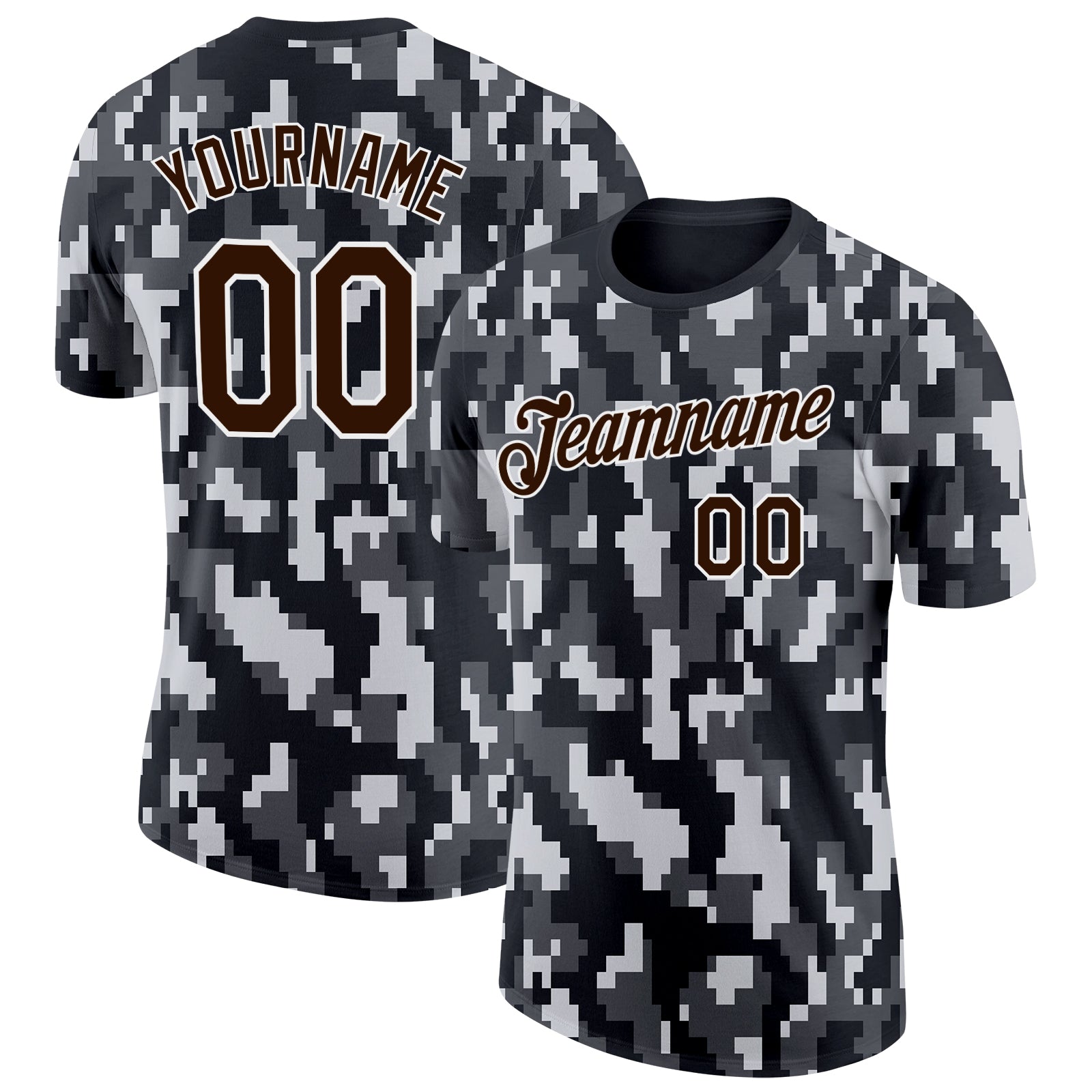 Custom Camo Brown-White Urban Digital Camouflage Pixel Salute To Service Performance T-Shirt