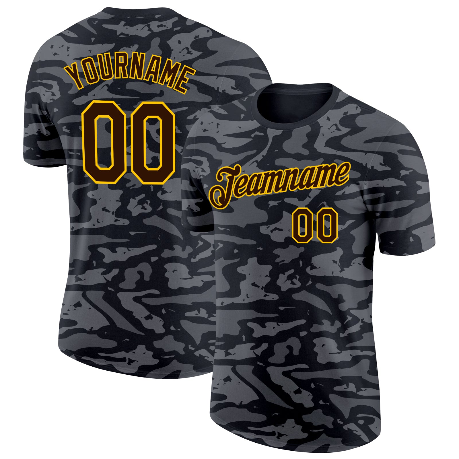 Custom Camo Brown-Yellow Wave Digital Camouflage Salute To Service Performance T-Shirt