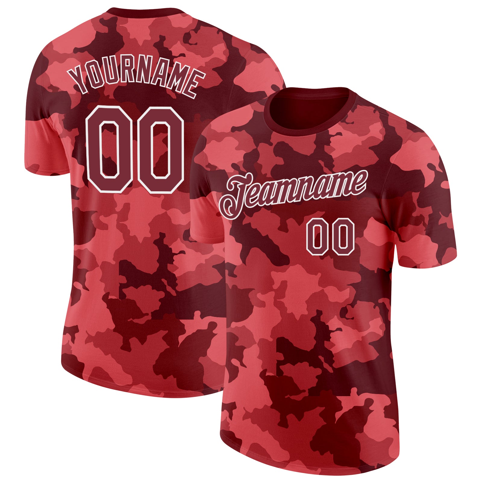 Custom Camo Burgundy-White Digital Camouflage Salute To Service Performance T-Shirt