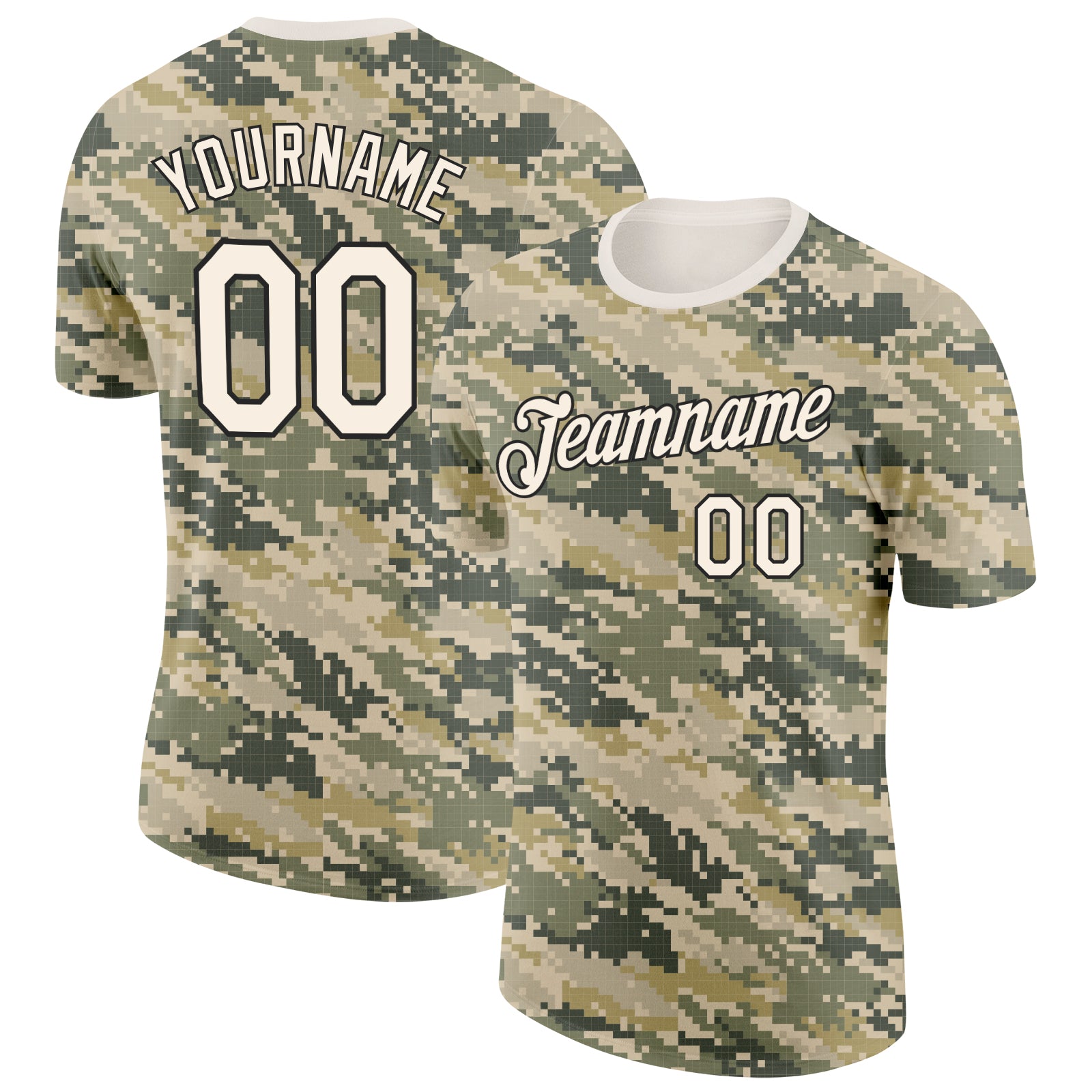 Custom Camo Cream-Black Desert Digital Camouflage Pixel Salute To Service Performance T-Shirt